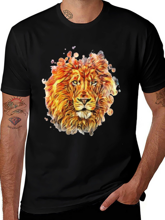 Lion Graphic Print Tee - Mens Black Crewneck T-Shirt