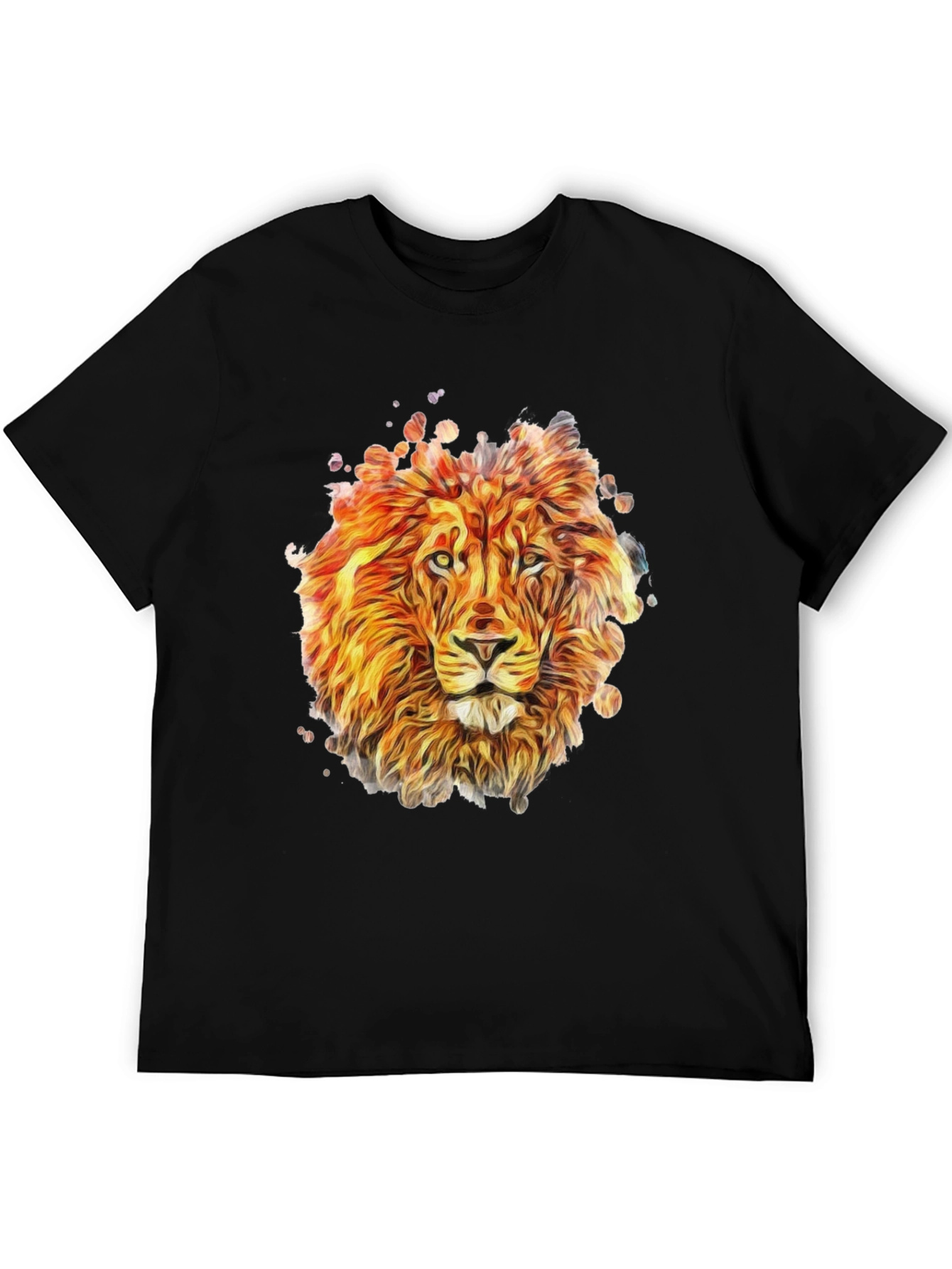 Lion Graphic Print Tee - Mens Black Crewneck T-Shirt