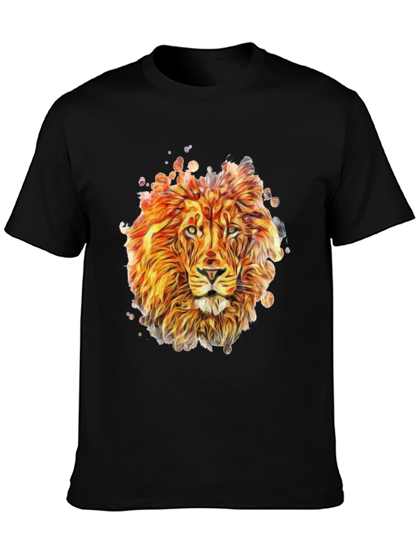 Lion Graphic Print Tee - Mens Black Crewneck T-Shirt