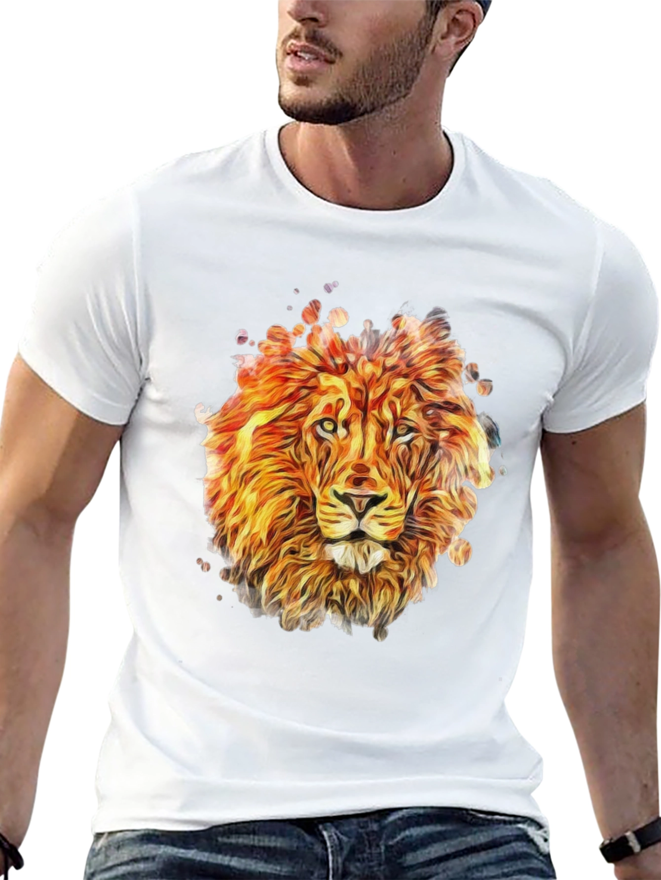 Lion Graphic Print Tee - Mens Black Crewneck T-Shirt