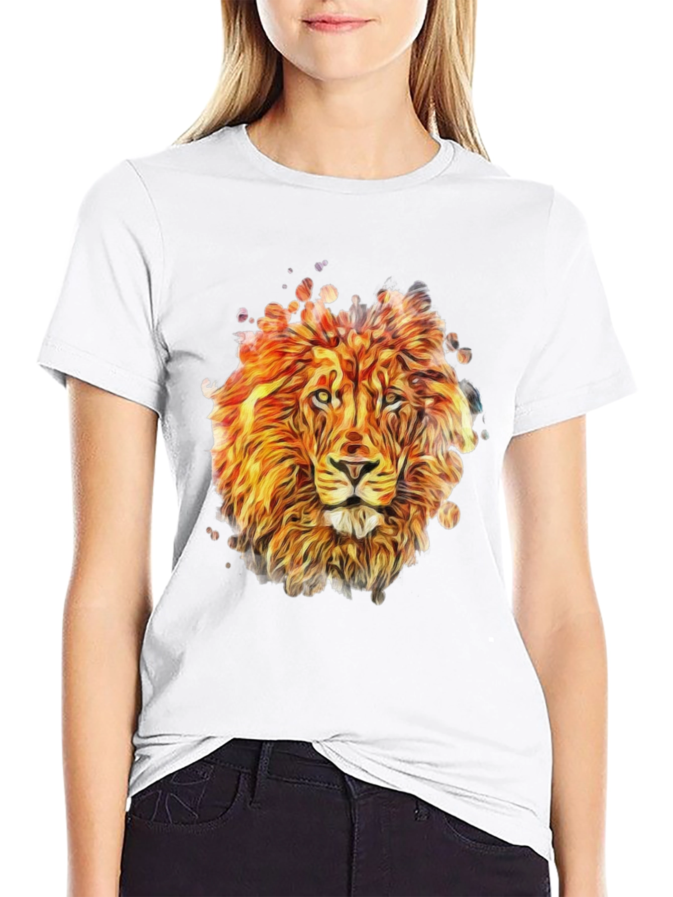Lion Graphic Print Tee - Mens Black Crewneck T-Shirt
