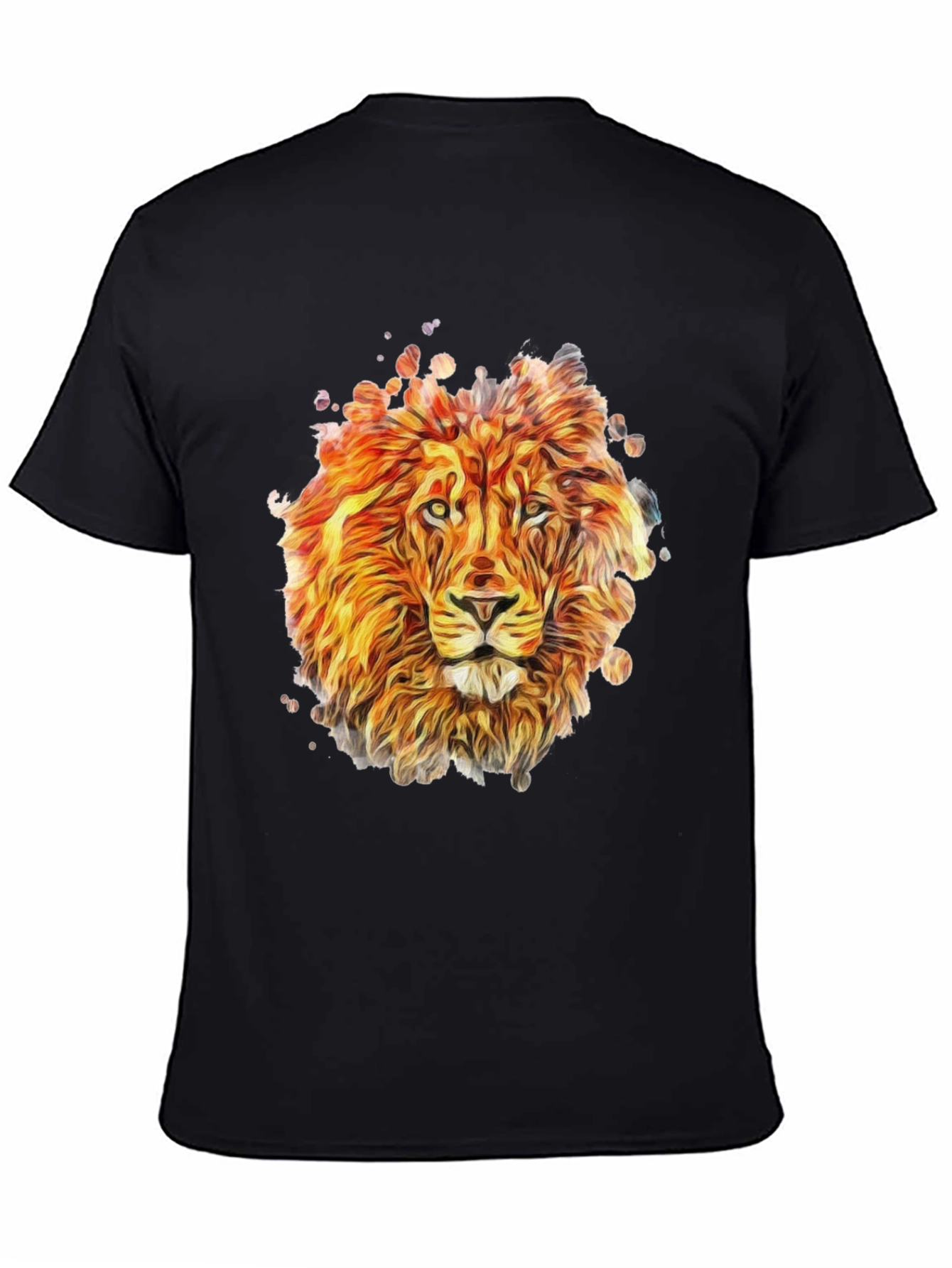 Lion Graphic Print Tee - Mens Black Crewneck T-Shirt