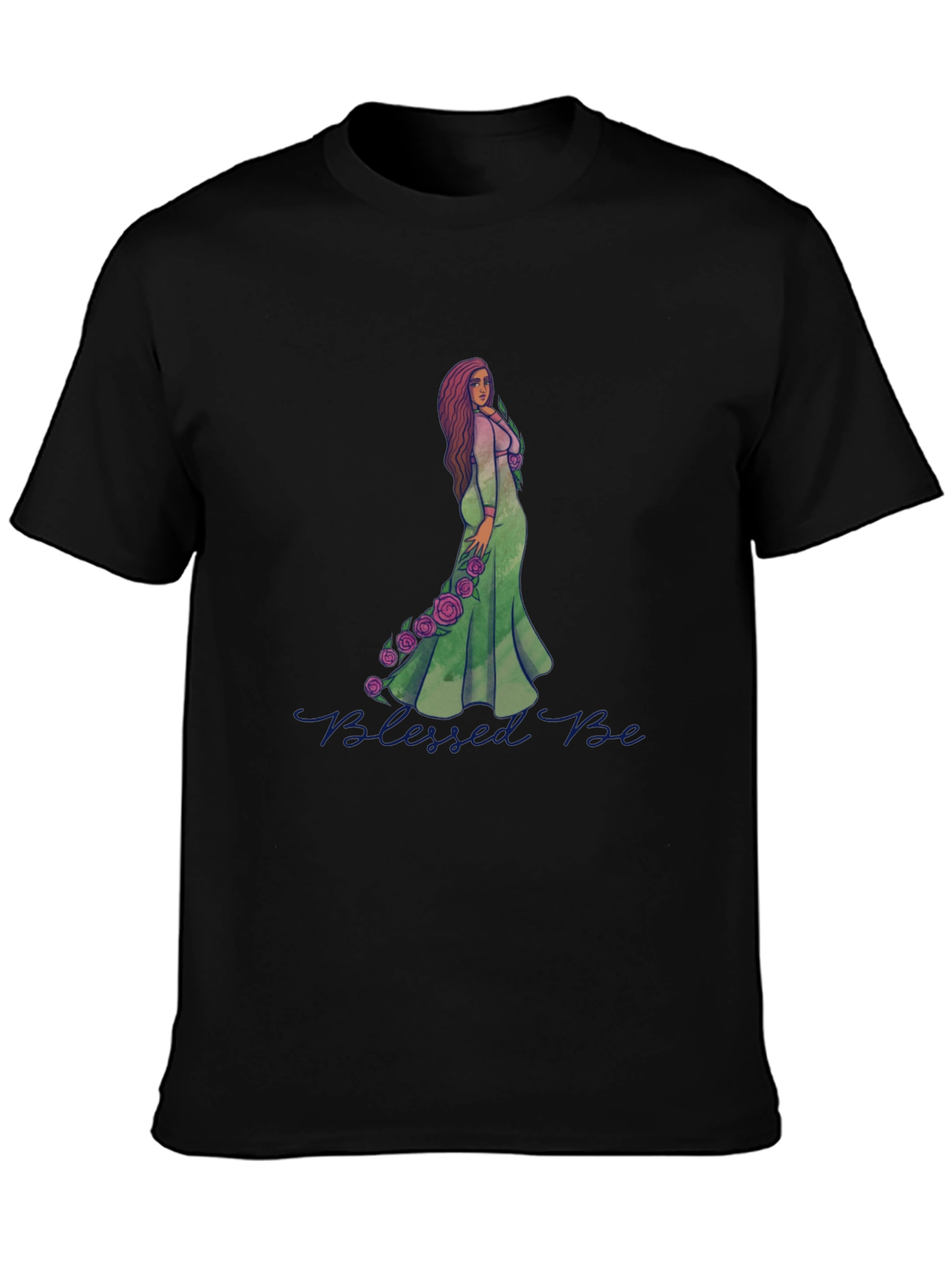 Blessed Be Graphic Tee - Green Dress Rose Design