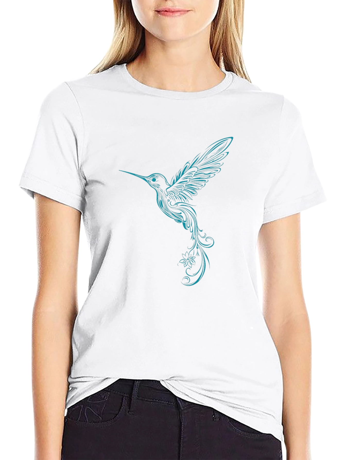 Hummingbird Graphic Tee - Black Cotton Blend