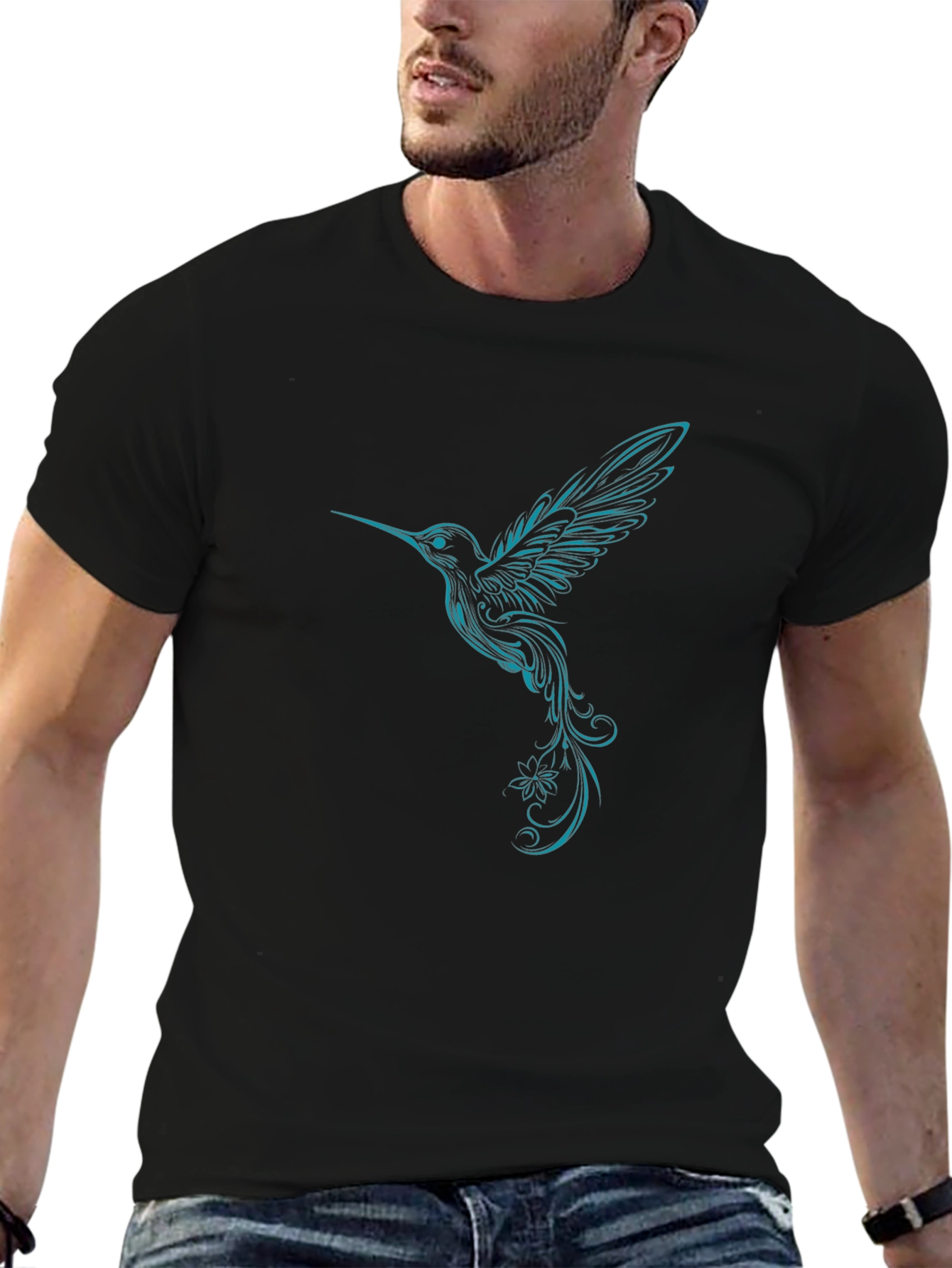 Hummingbird Graphic Tee - Black Cotton Blend