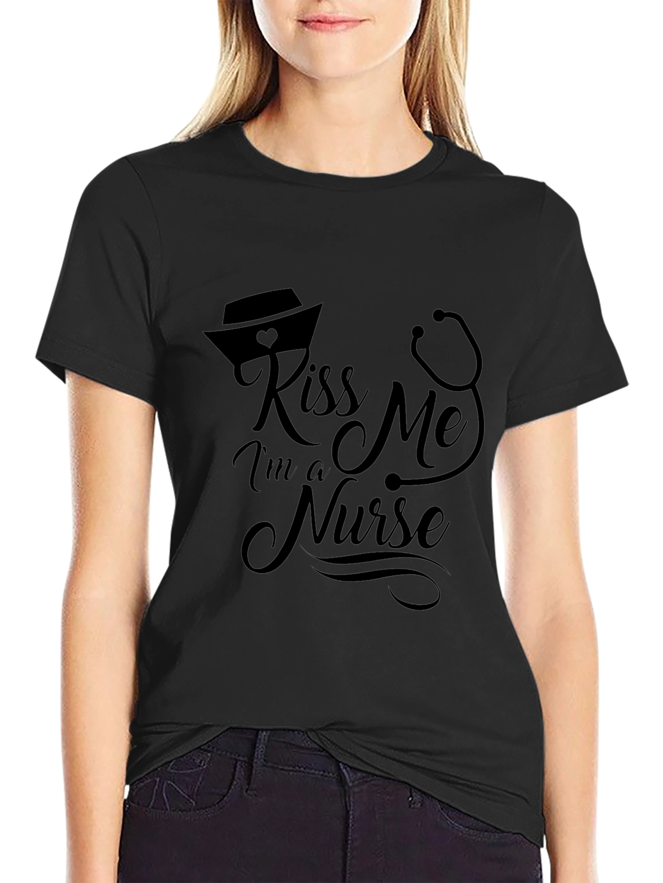 Kiss Me Im A Nurse Black T-Shirt