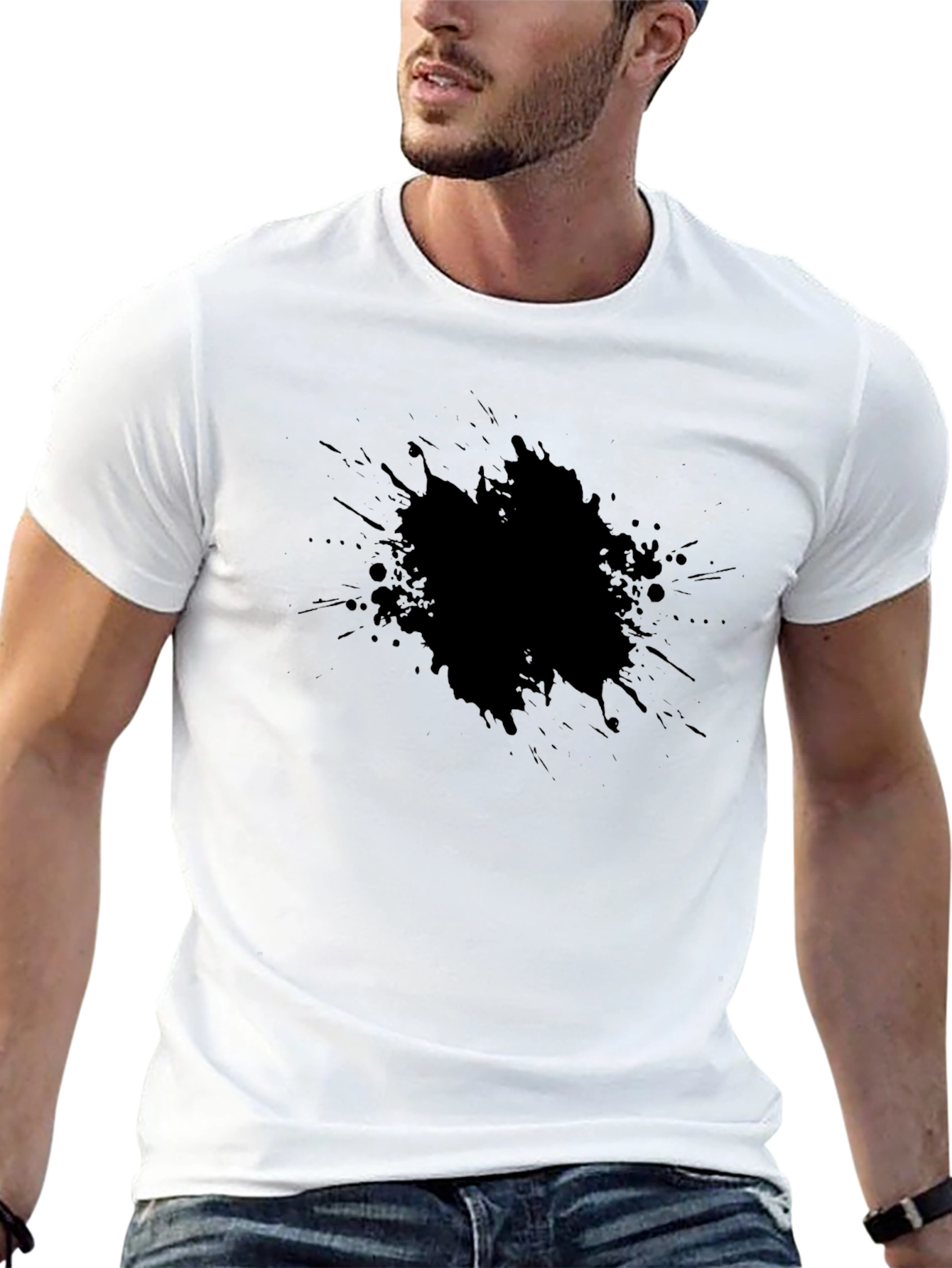 Mens Black Splatter Print Tee - Casual Style
