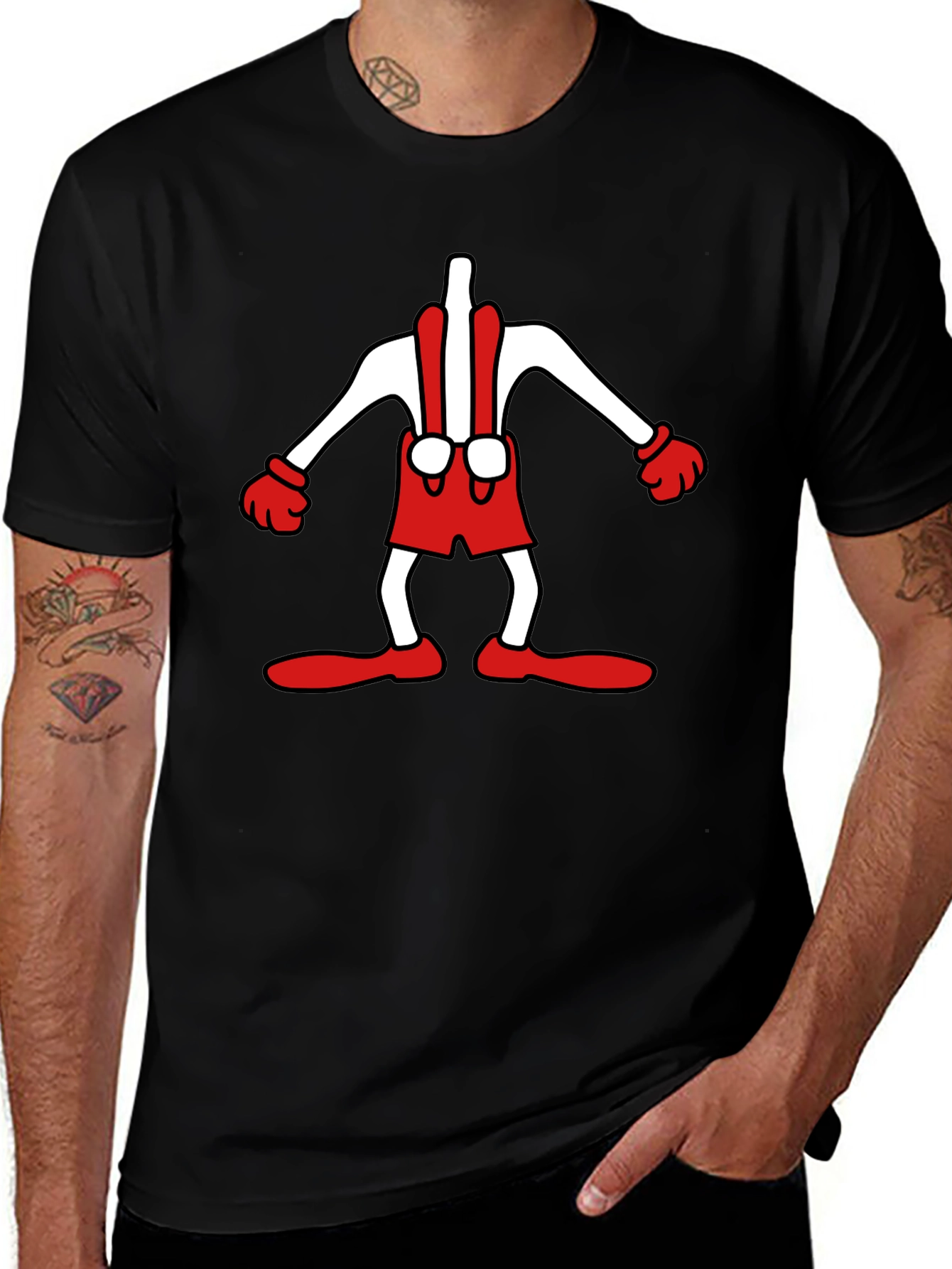 Cartoon Character T-Shirt: Black Crew Neck Tee