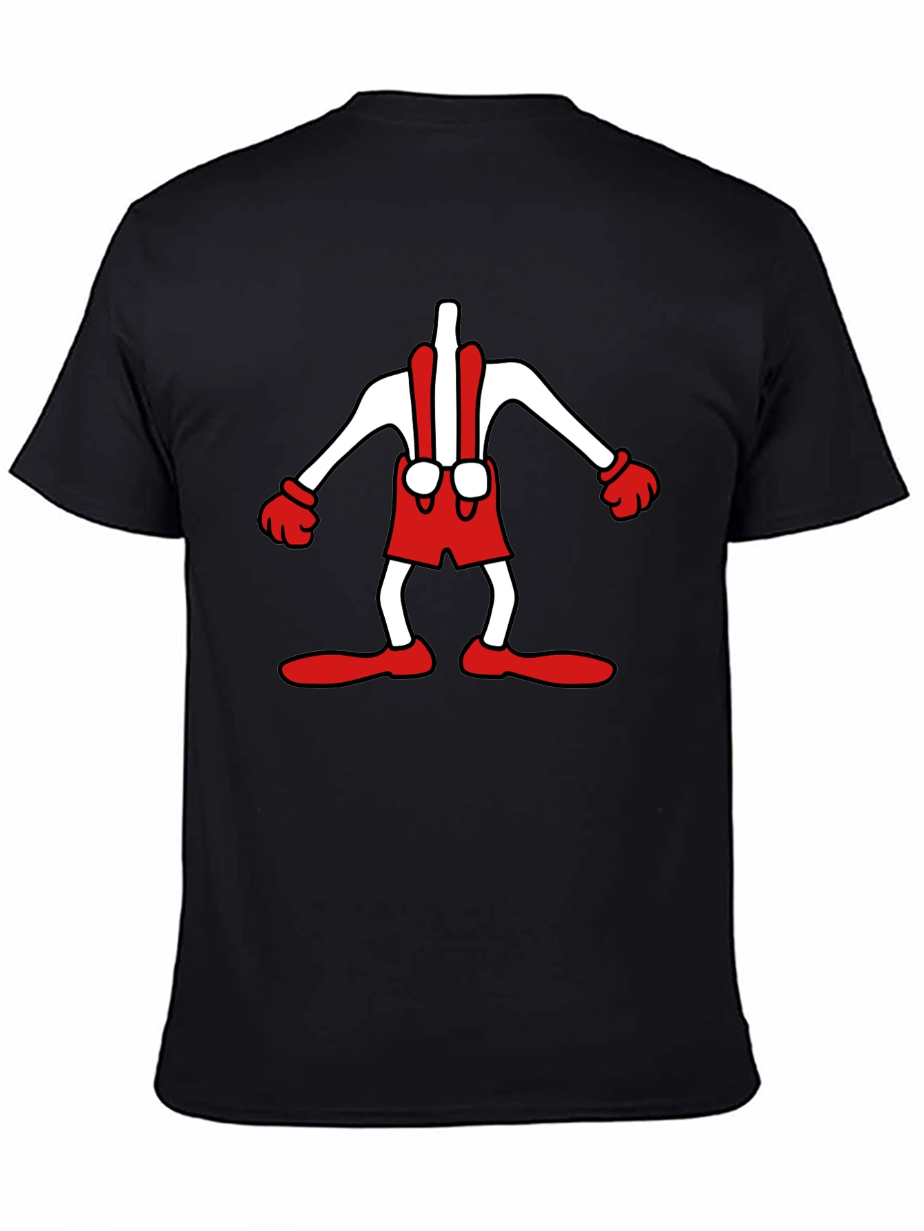 Cartoon Character T-Shirt: Black Crew Neck Tee