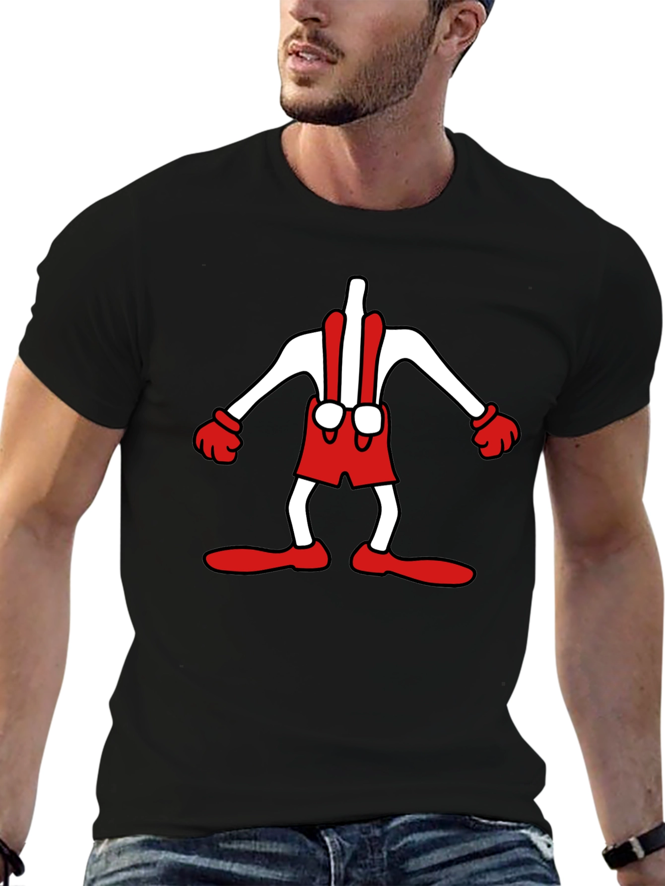 Cartoon Character T-Shirt: Black Crew Neck Tee