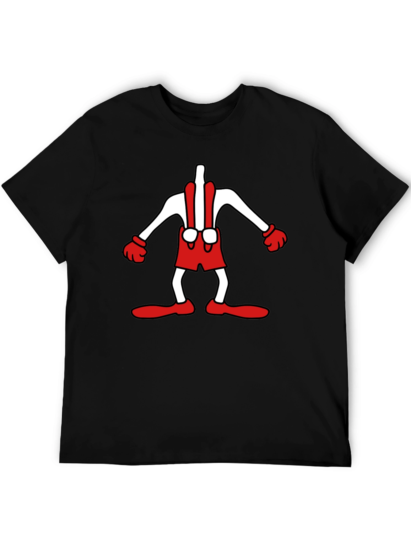 Cartoon Character T-Shirt: Black Crew Neck Tee