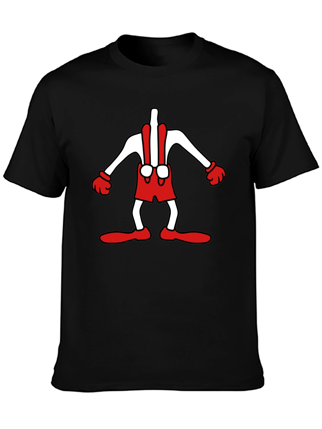 Cartoon Character T-Shirt: Black Crew Neck Tee