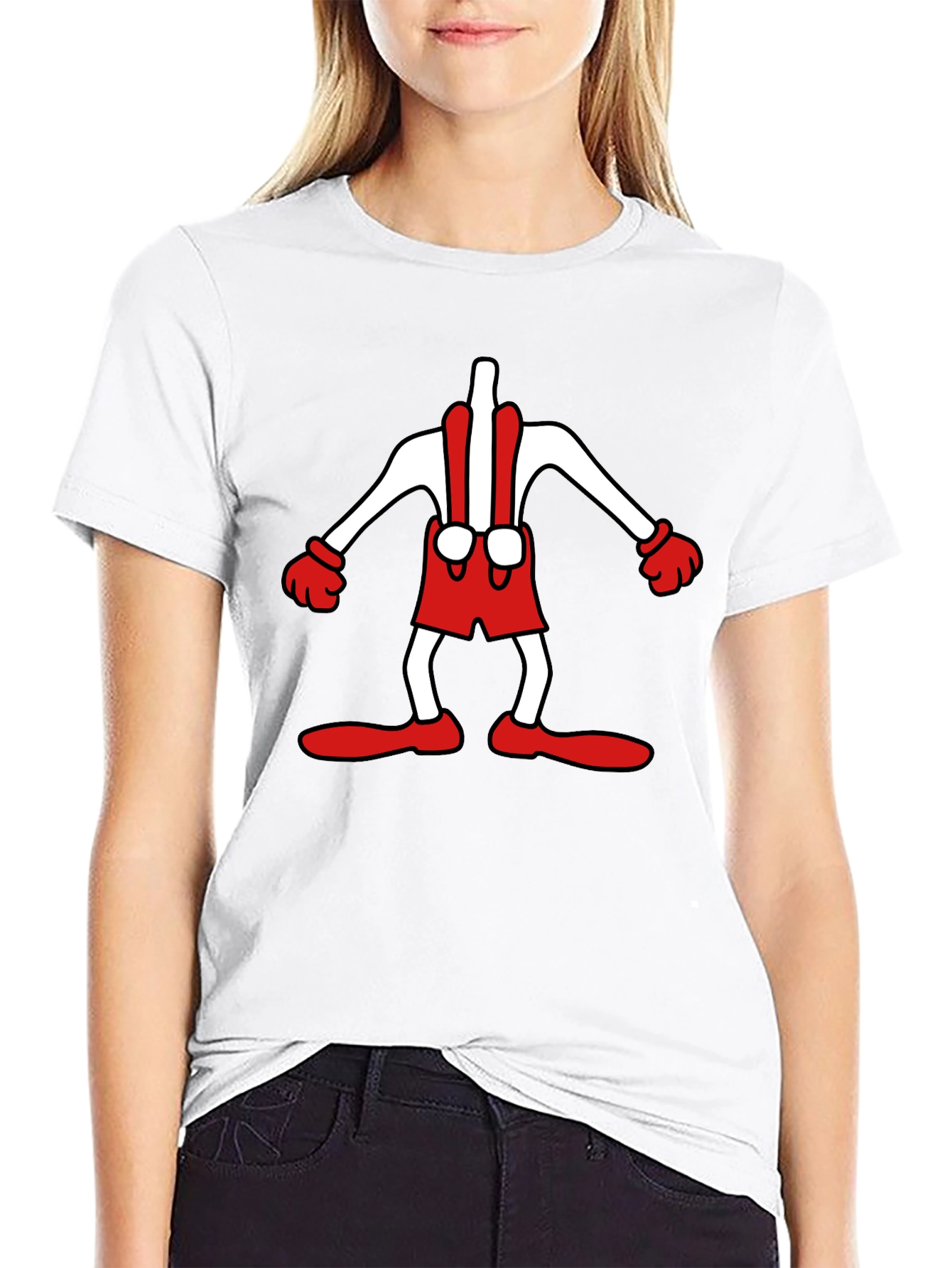 Cartoon Character T-Shirt: Black Crew Neck Tee