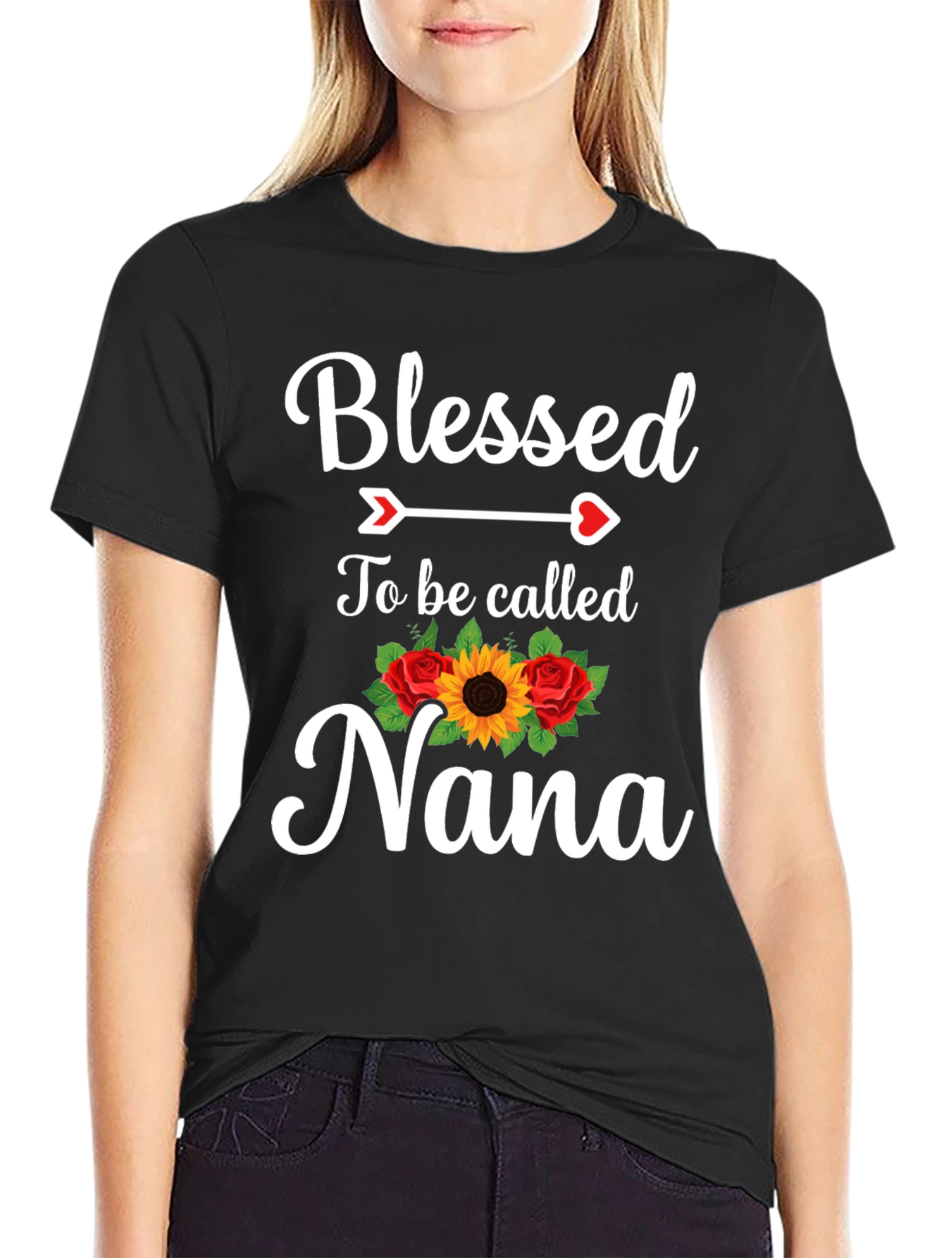 Blessed Nana T-Shirt with Floral Accent