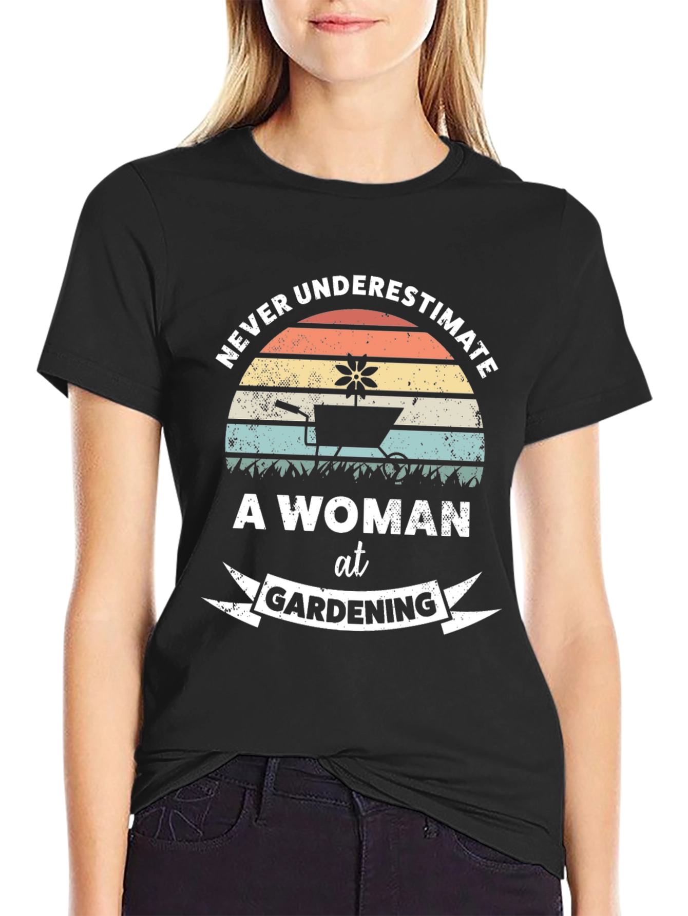 Gardening Woman Graphic Tee - Black Cotton T-Shirt