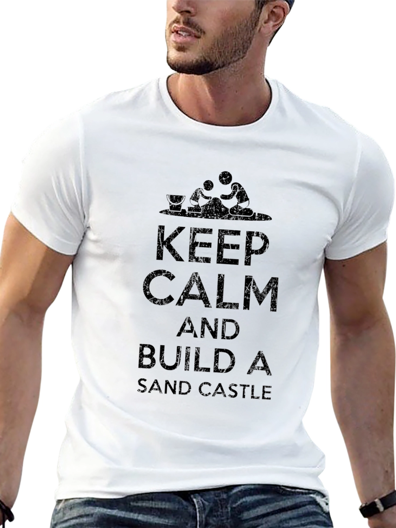 Keep Calm & Build a Sandcastle Black T-Shirt