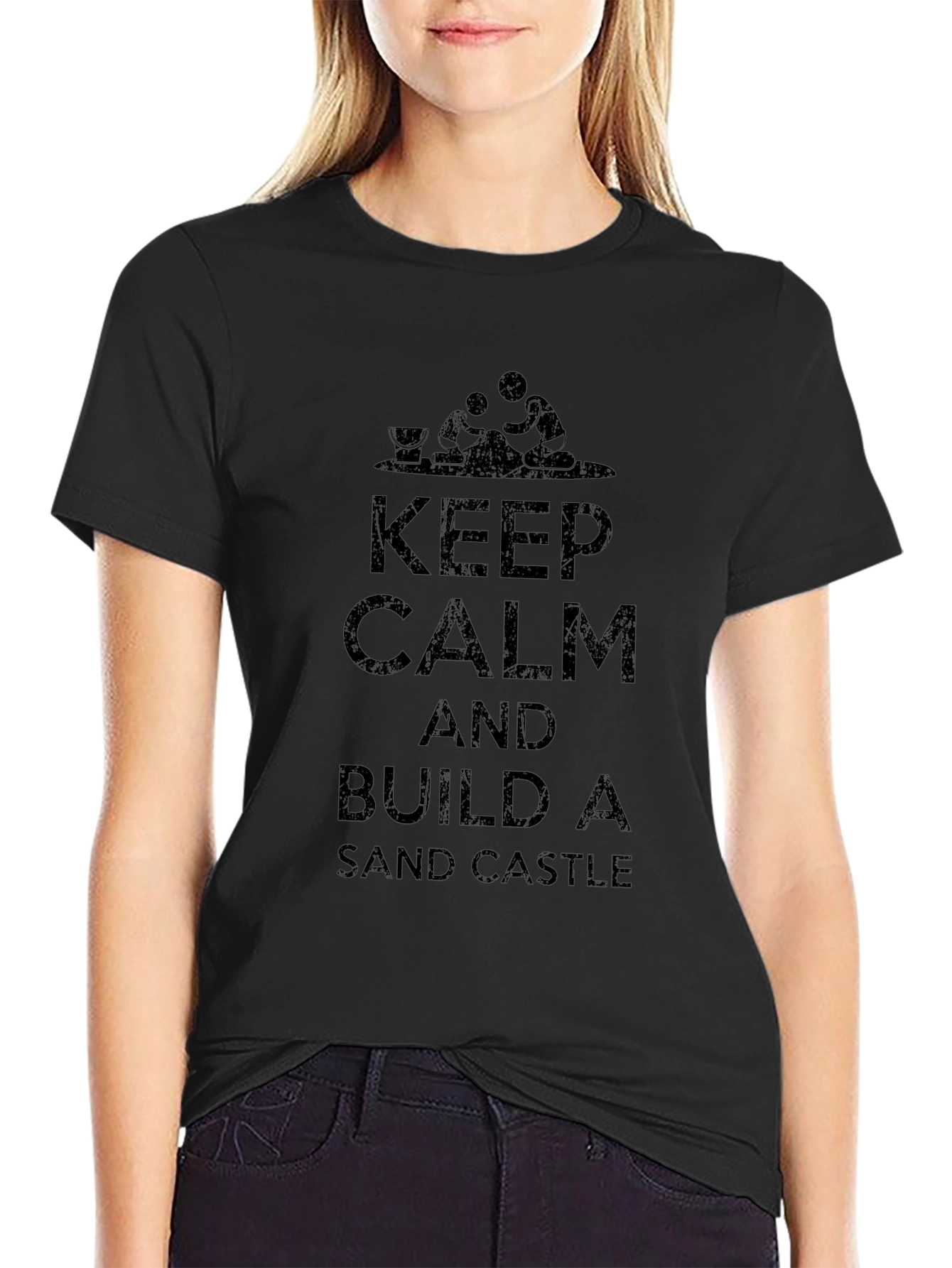 Keep Calm & Build a Sandcastle Black T-Shirt