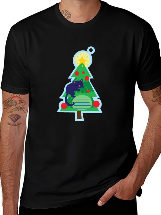 Cat Christmas Tree Black T-Shirt