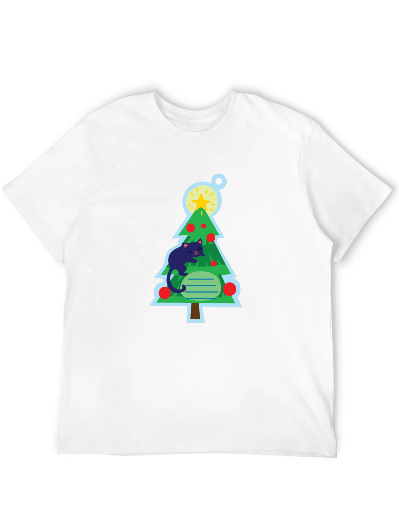 Cat Christmas Tree Black T-Shirt