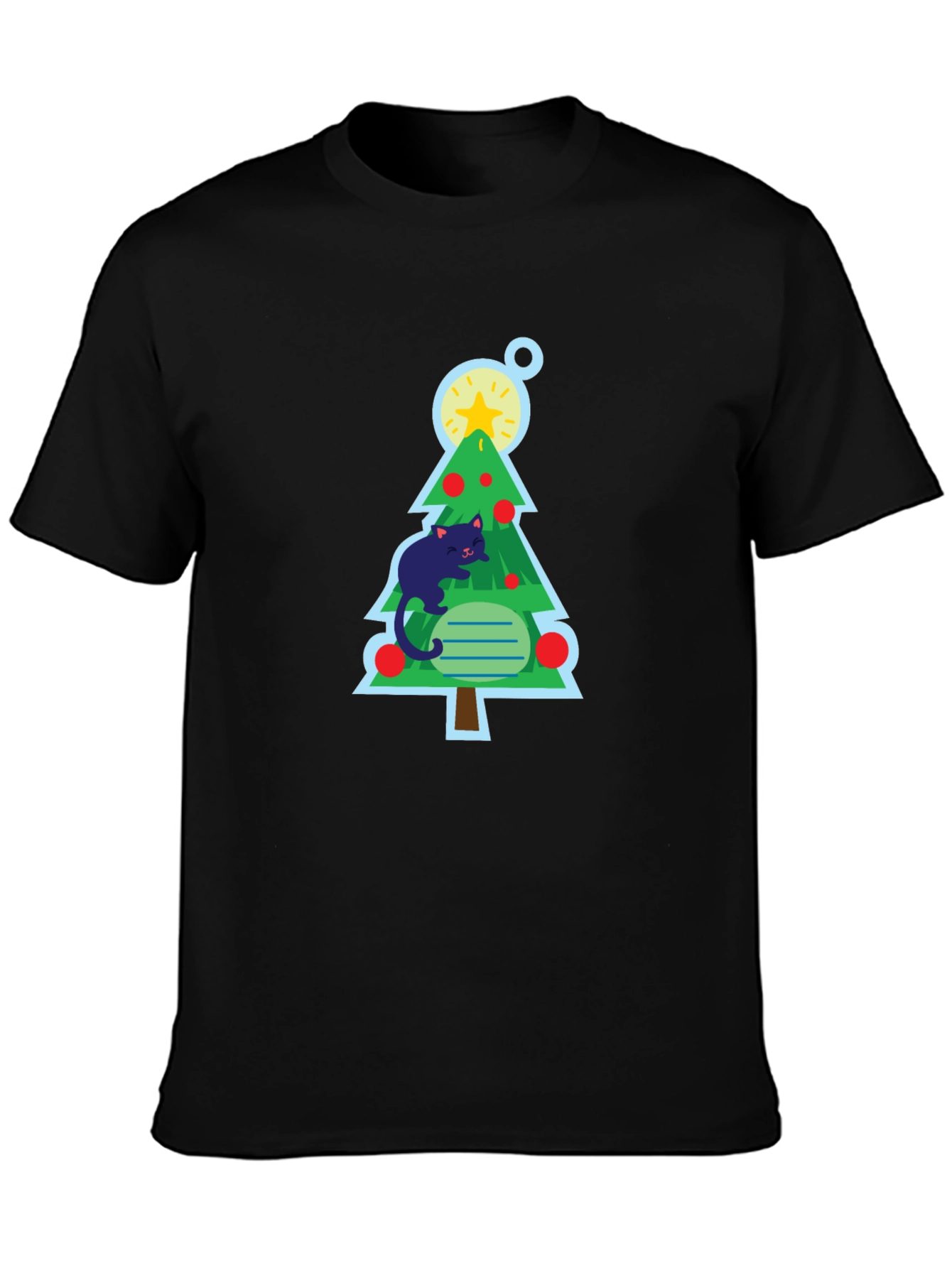 Cat Christmas Tree Black T-Shirt