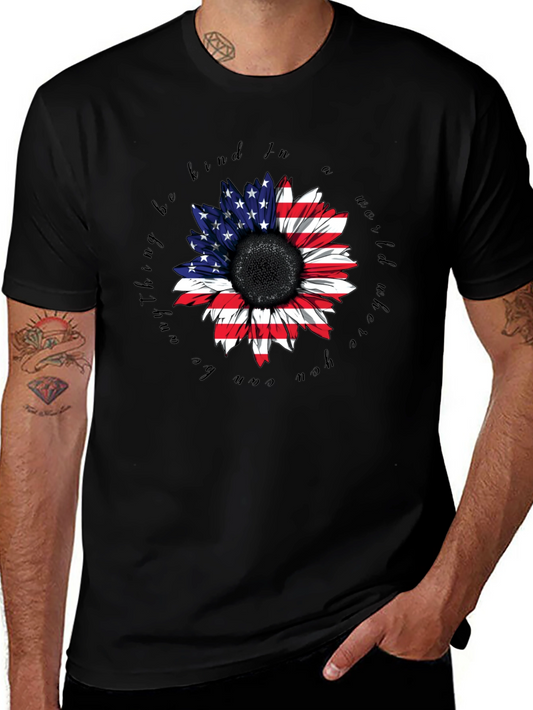 American Flag Sunflower Black T-Shirt