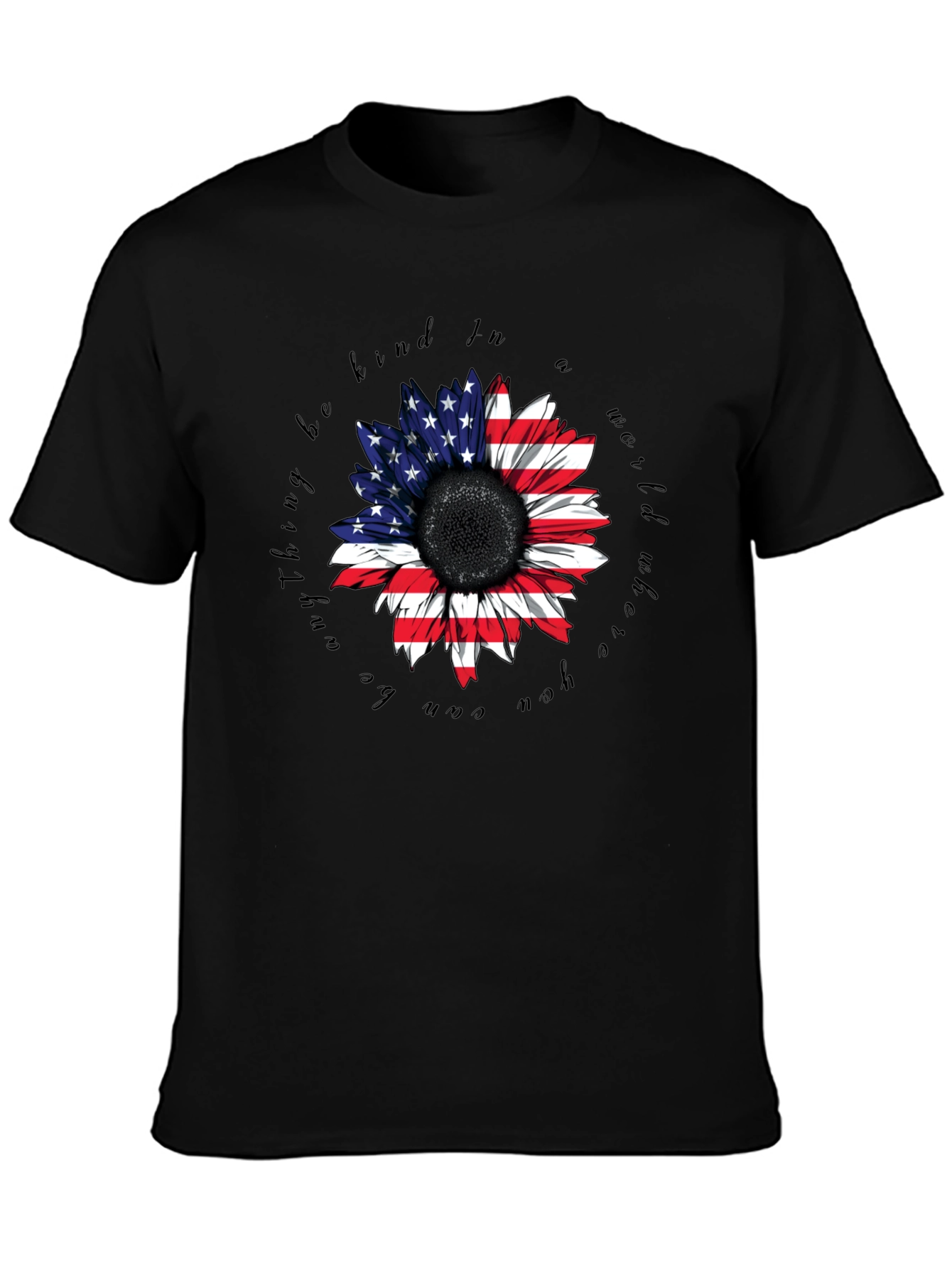 American Flag Sunflower Black T-Shirt