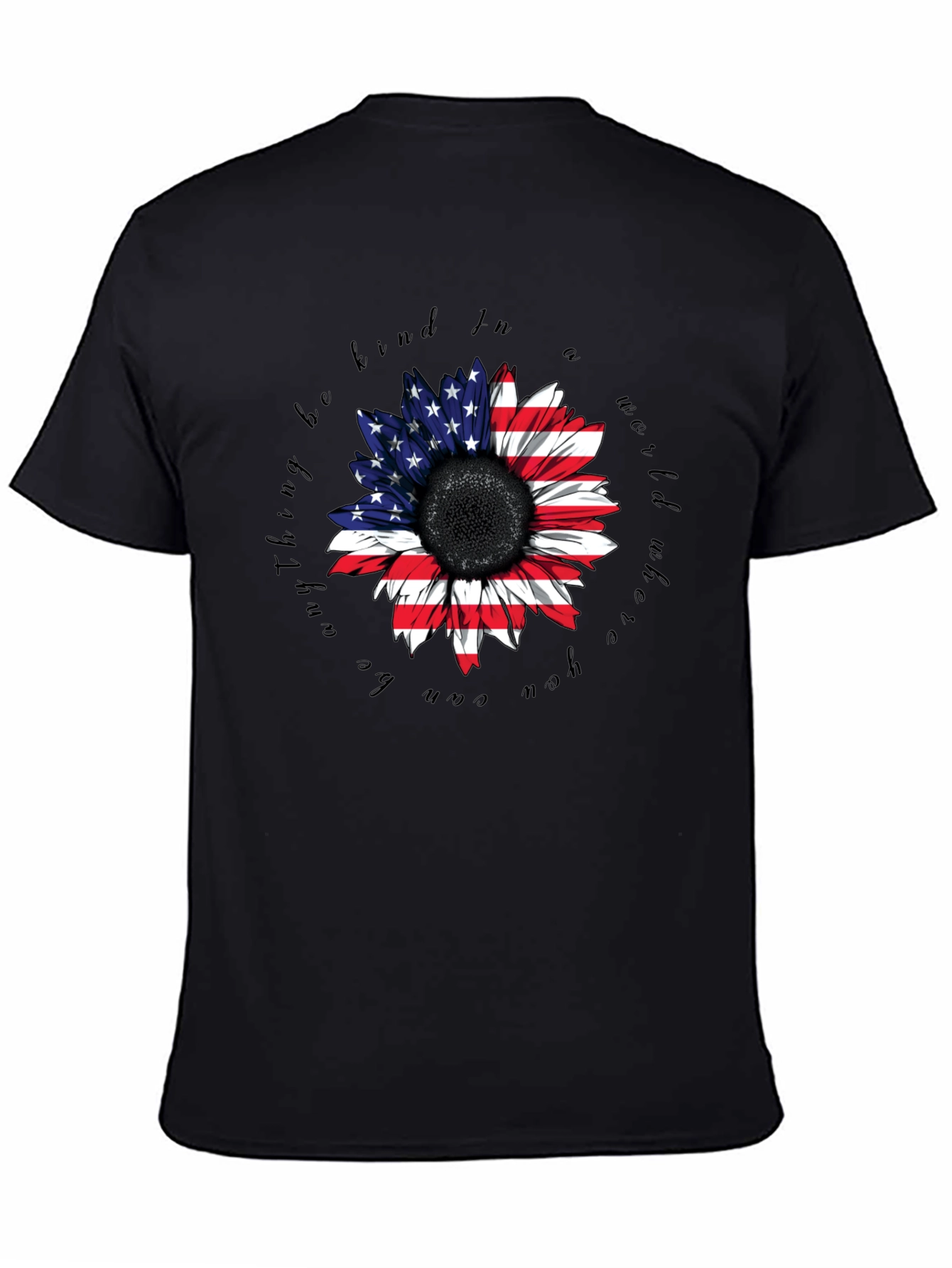American Flag Sunflower Black T-Shirt