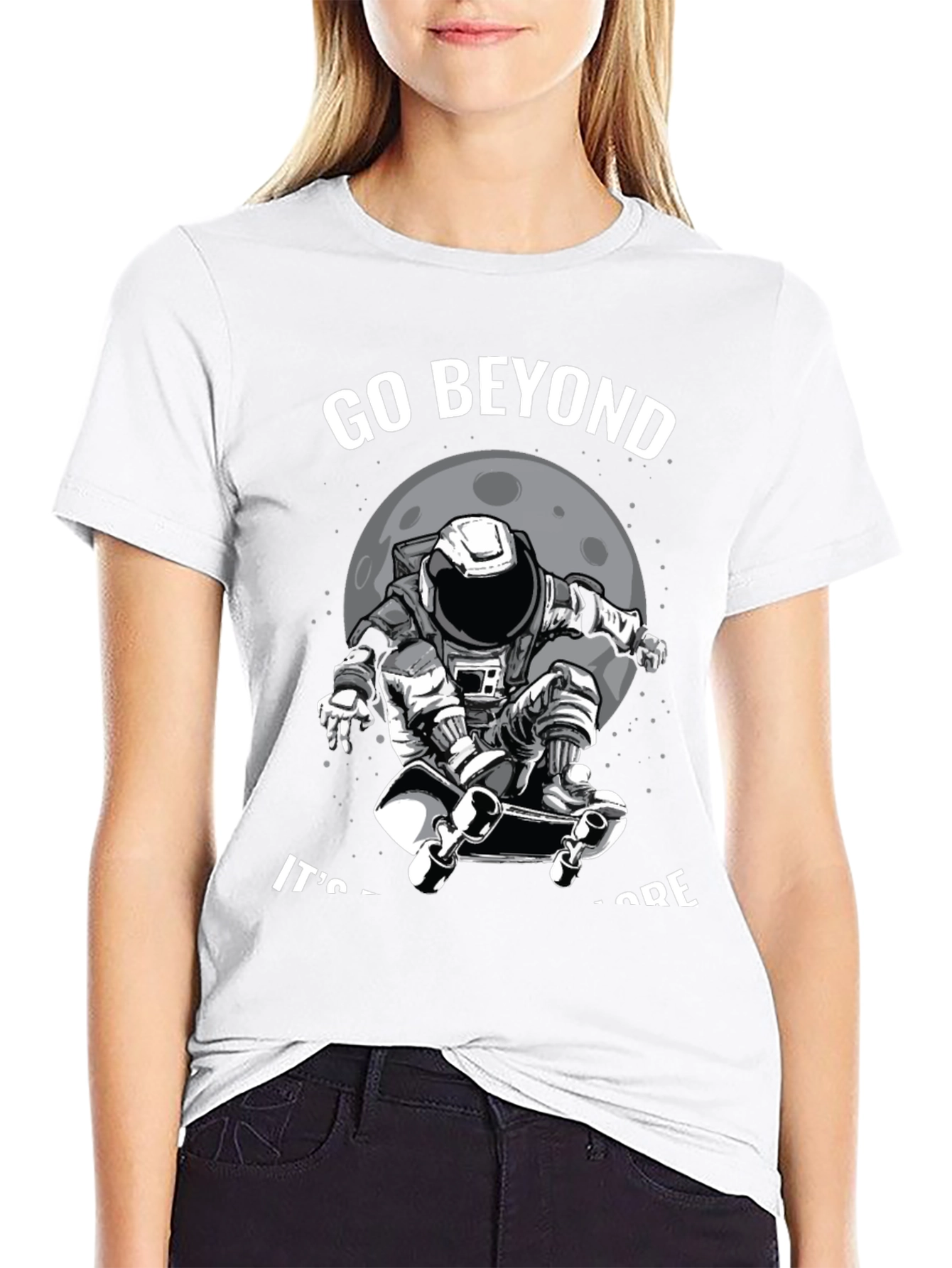 Go Beyond: Astronaut Skateboarder Black T-Shirt