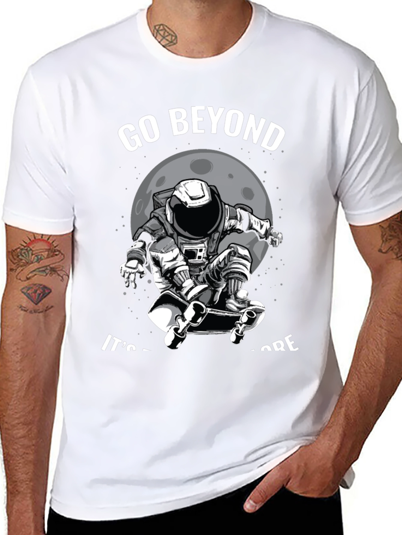 Go Beyond: Astronaut Skateboarder Black T-Shirt