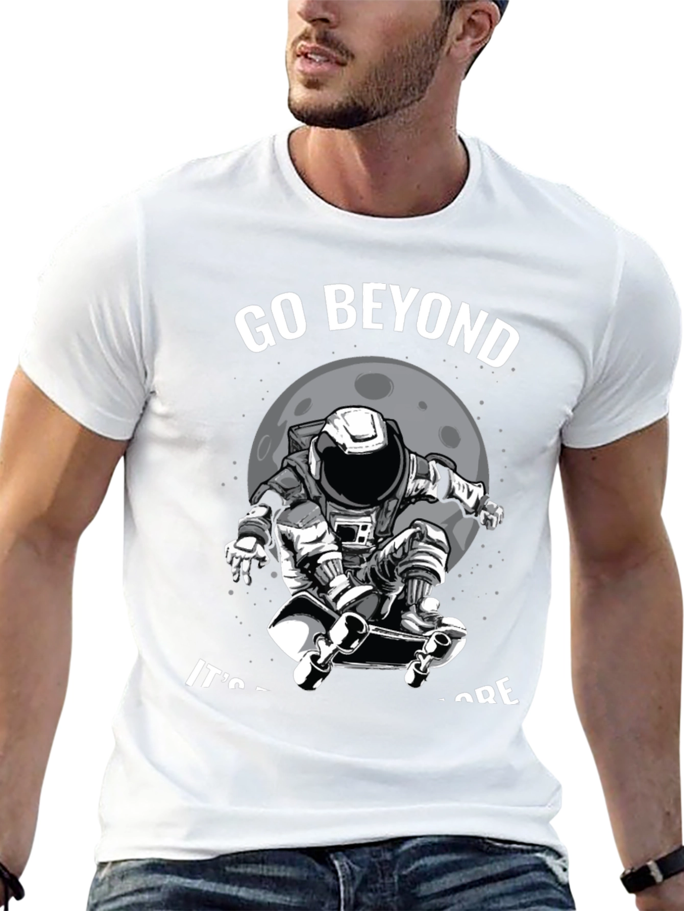 Go Beyond: Astronaut Skateboarder Black T-Shirt