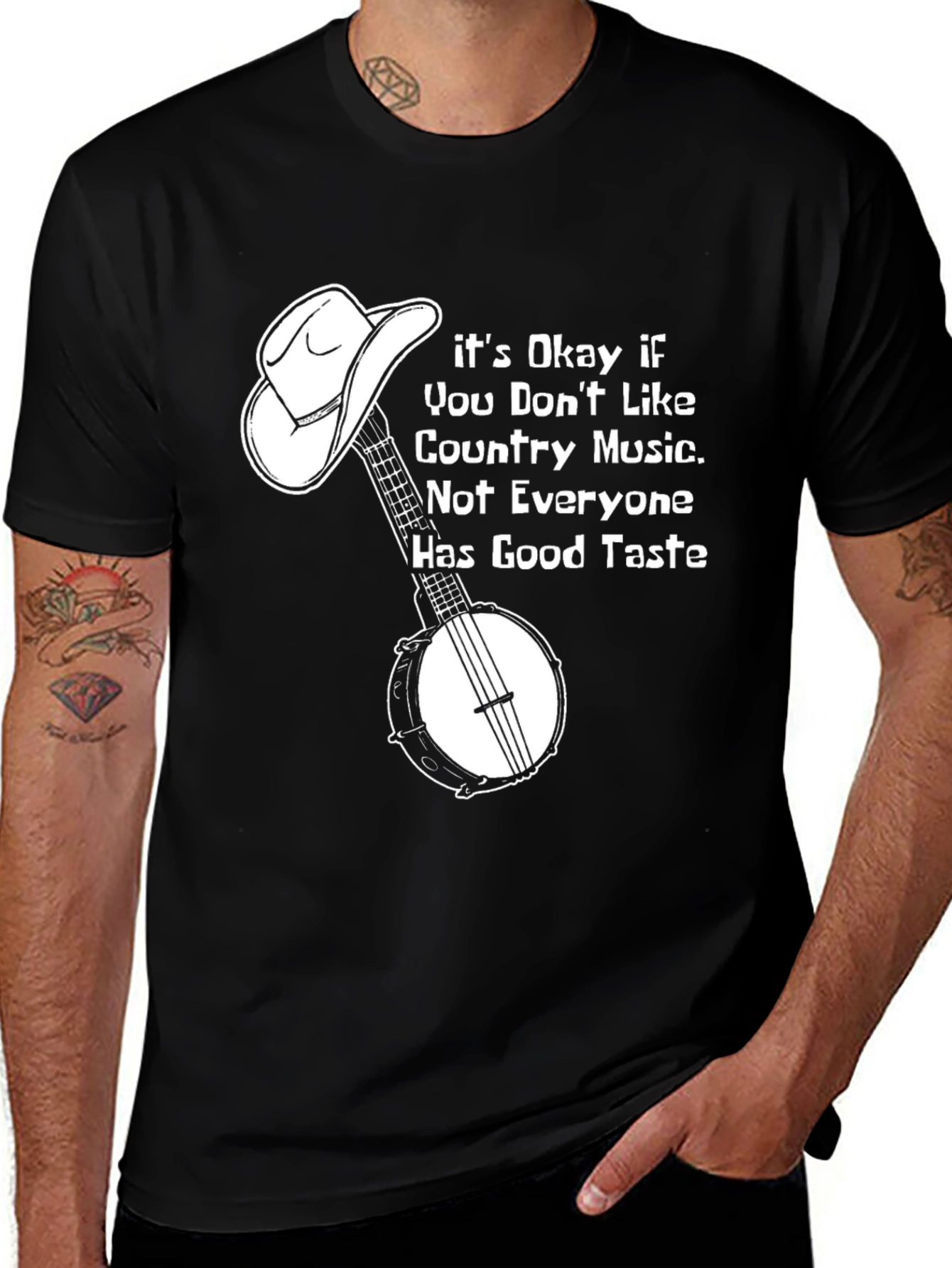 Funny Country Music T-Shirt with Banjo & Cowboy Hat