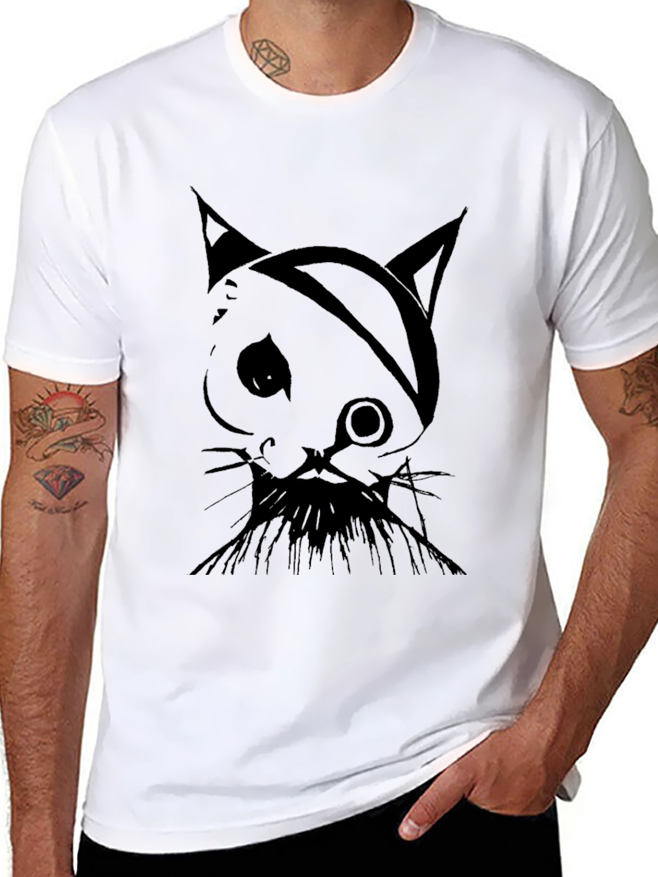 Pirate Cat Graphic Tee - Mens Black T-Shirt