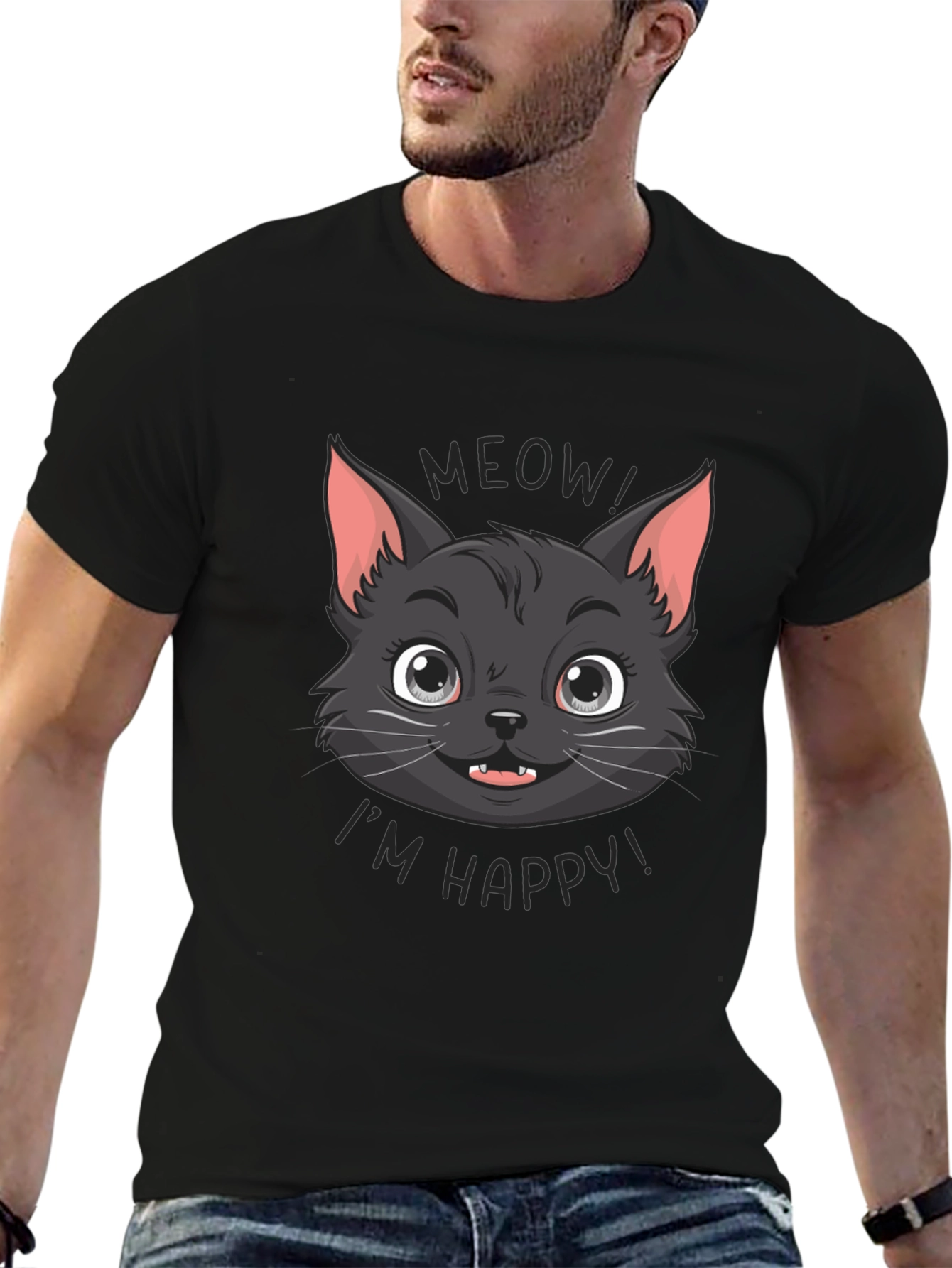Meow Im Happy! Black Cat Graphic Tee