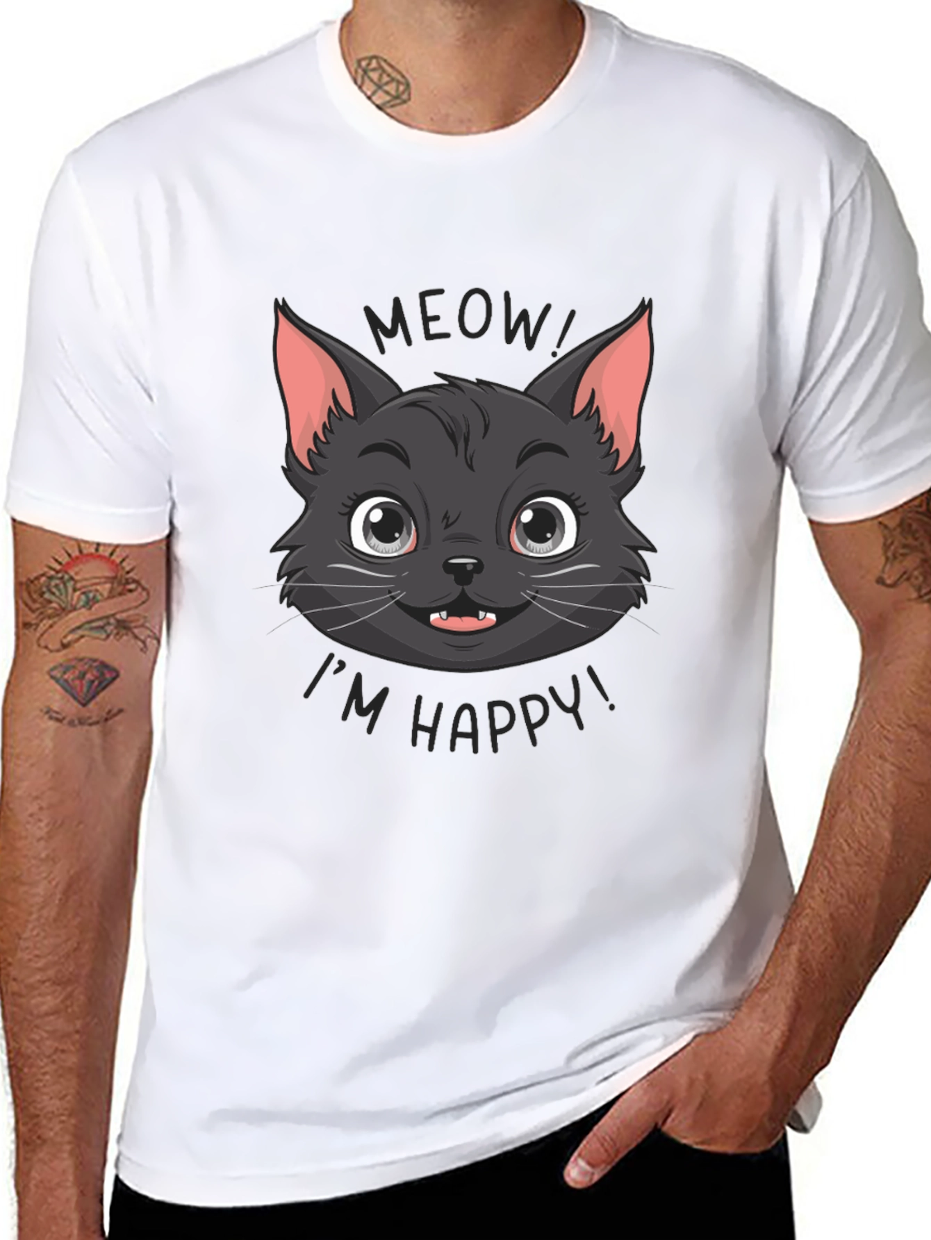 Meow Im Happy! Black Cat Graphic Tee