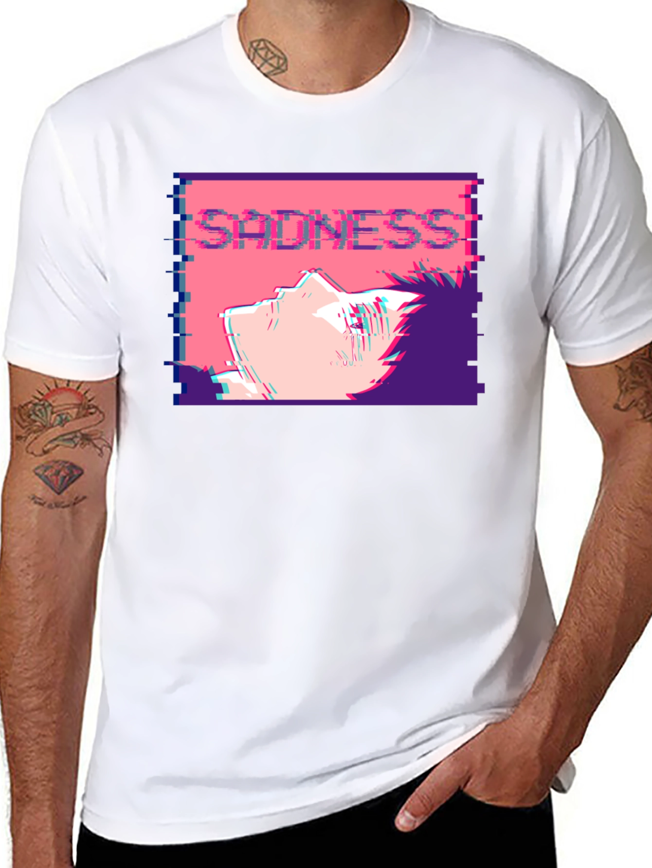 Sadness Anime T-Shirt - Glitch Aesthetic Black Tee