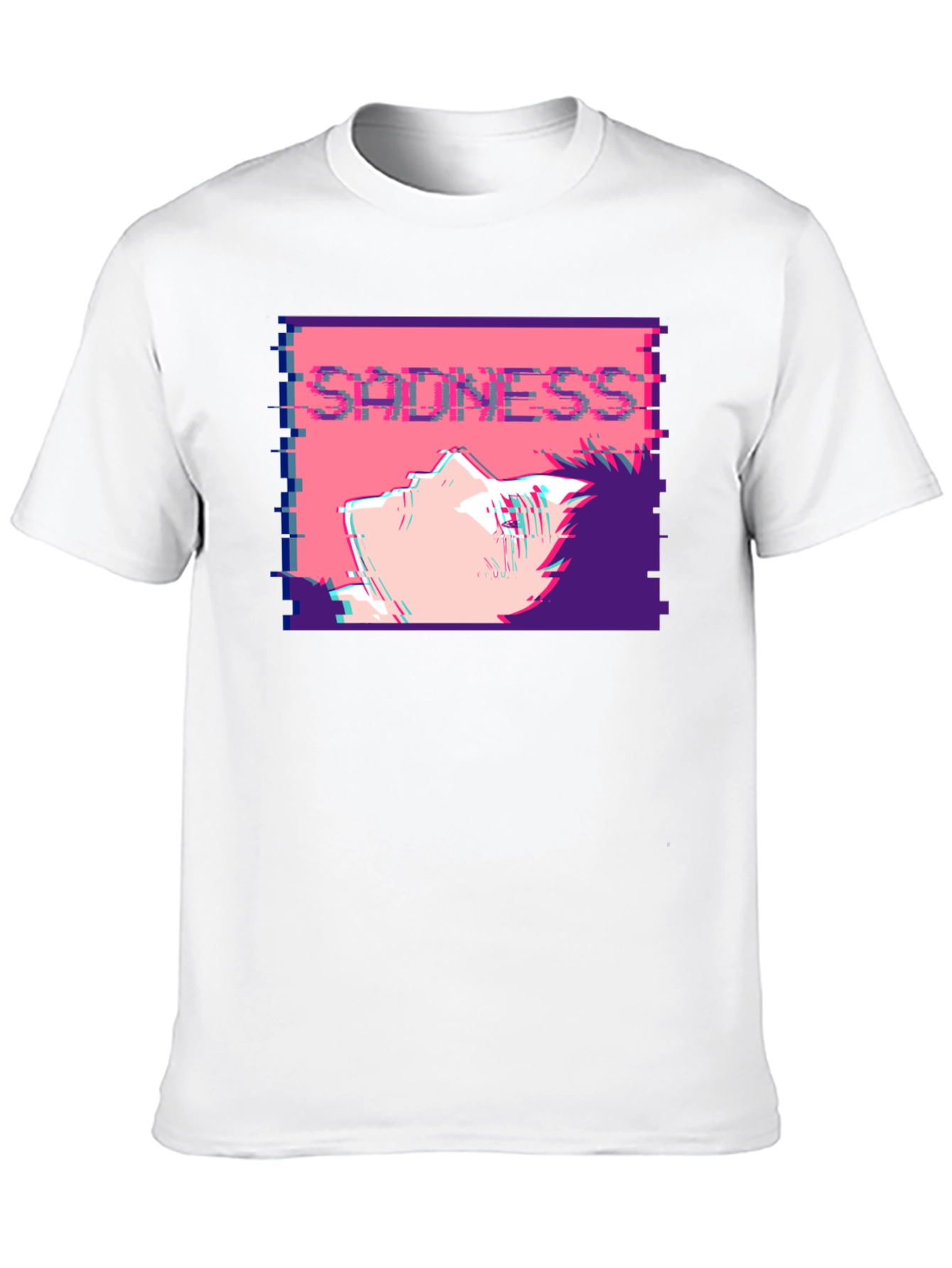 Sadness Anime T-Shirt - Glitch Aesthetic Black Tee