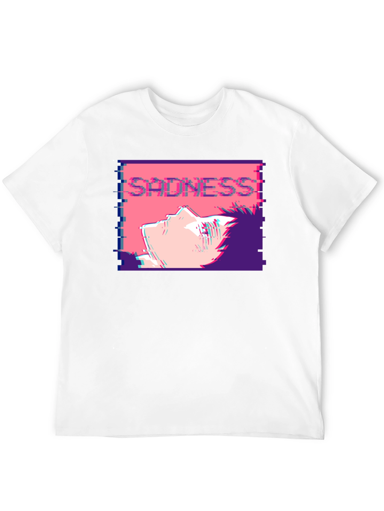 Sadness Anime T-Shirt - Glitch Aesthetic Black Tee