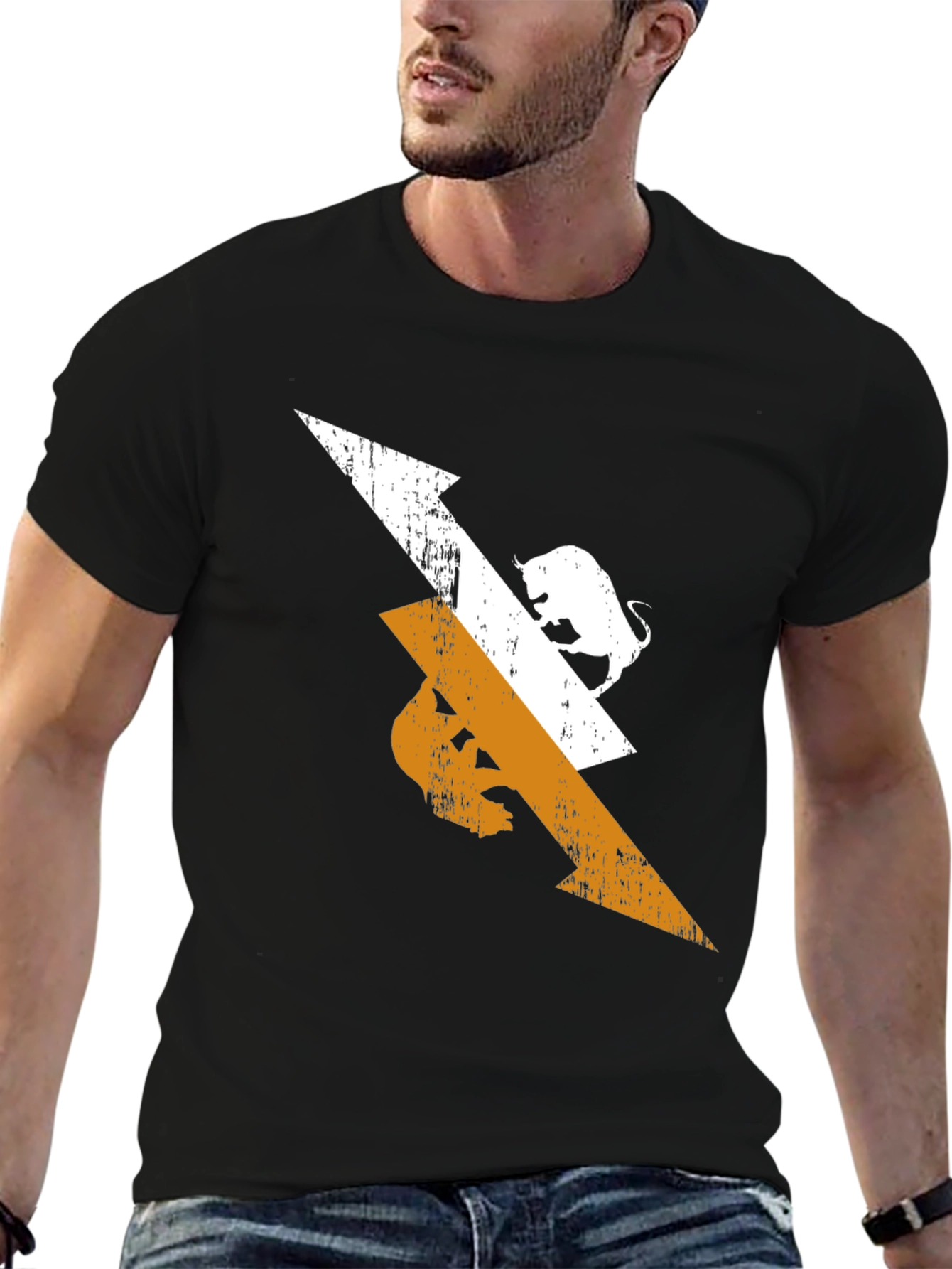 Black Tee with Arrow and Bull Graphic