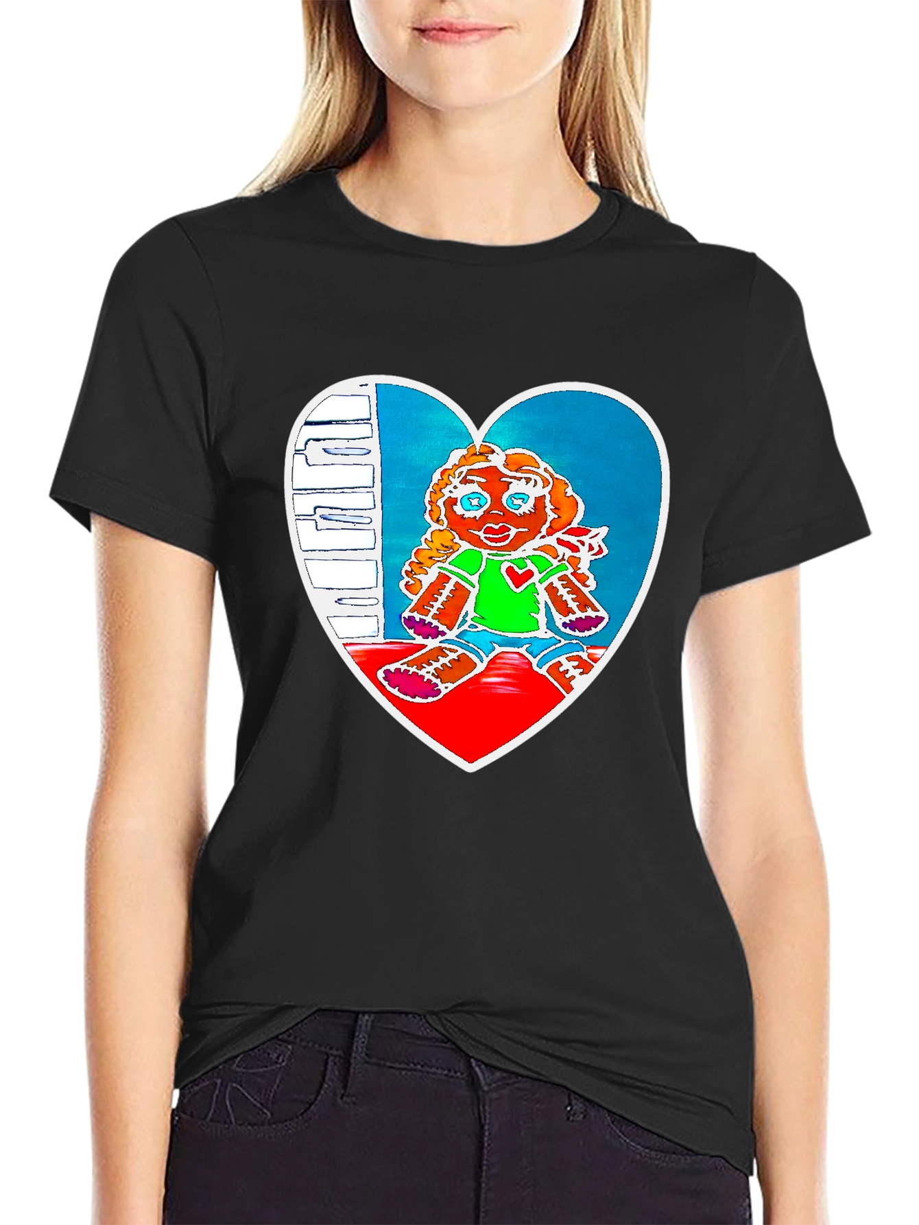 Heart Doll Graphic Tee - Black