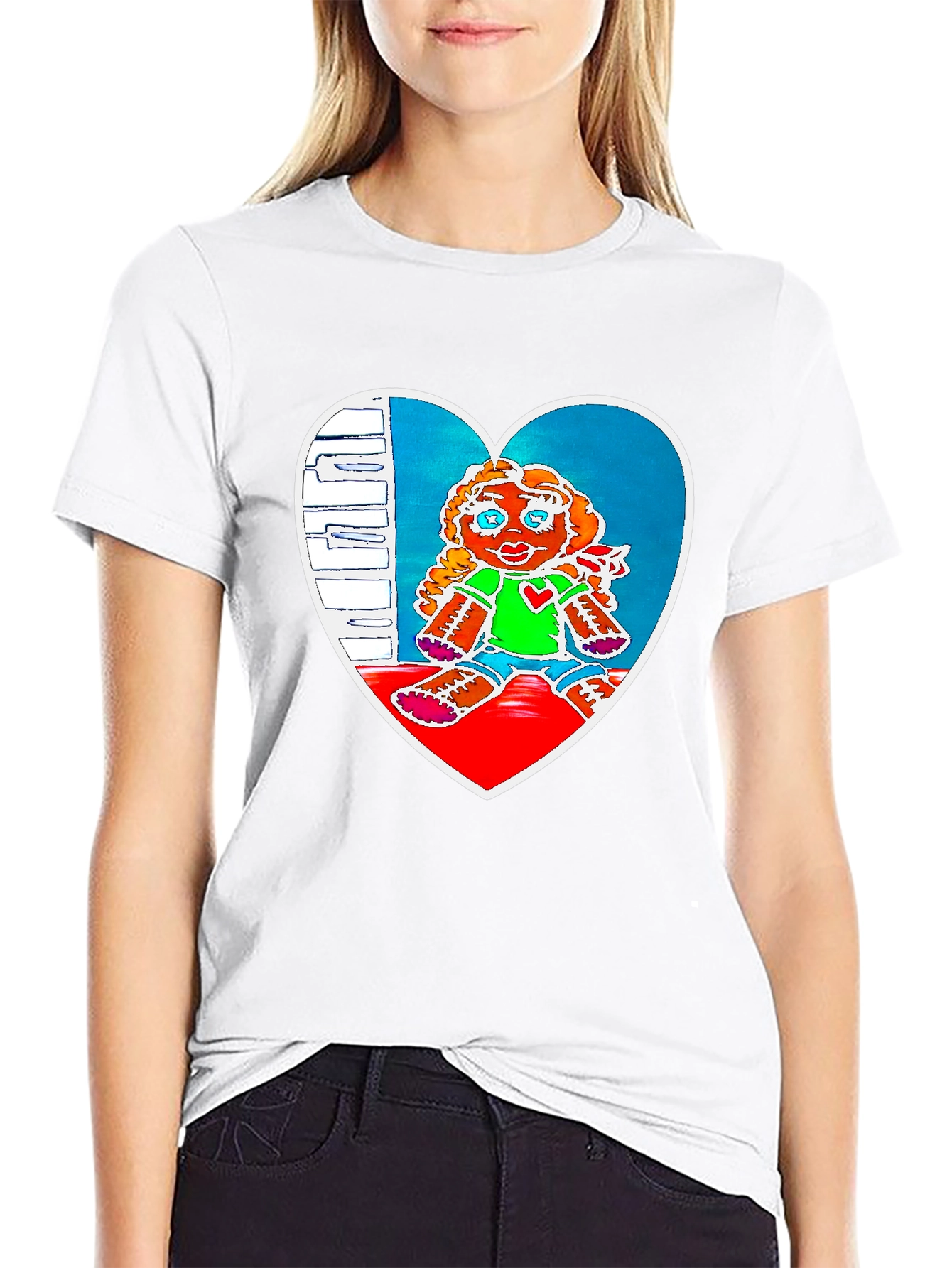 Heart Doll Graphic Tee - Black