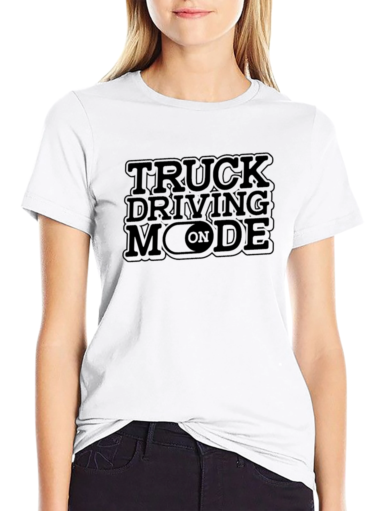 Truck Driving Mode On Black T-Shirt