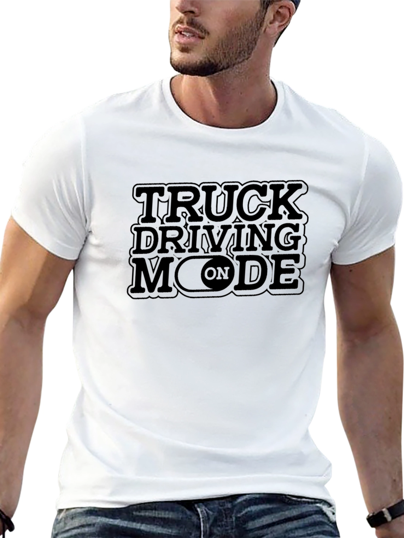 Truck Driving Mode On Black T-Shirt