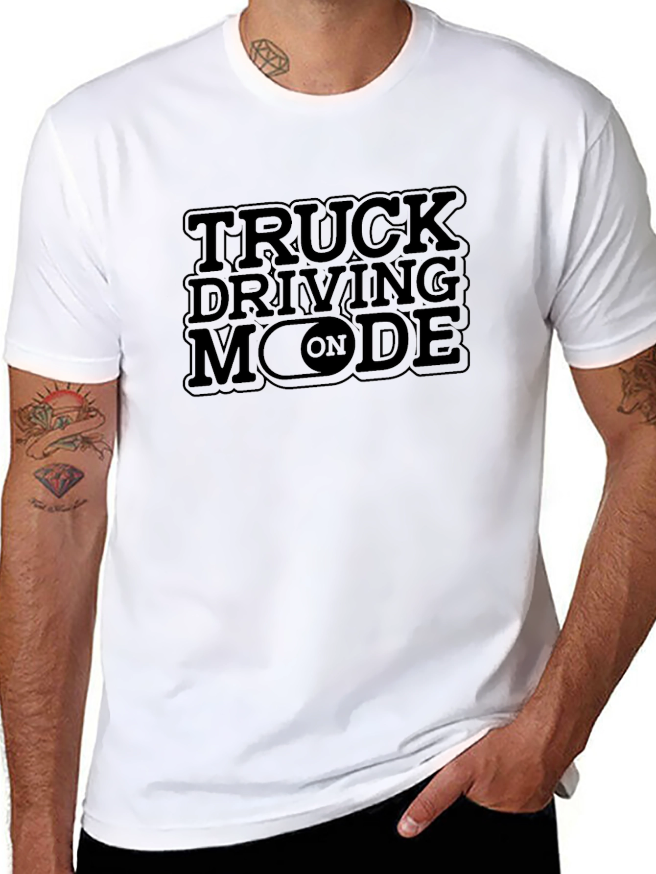 Truck Driving Mode On Black T-Shirt