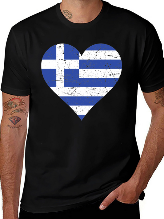 Greece Flag Heart T-Shirt - Black Patriotic Style