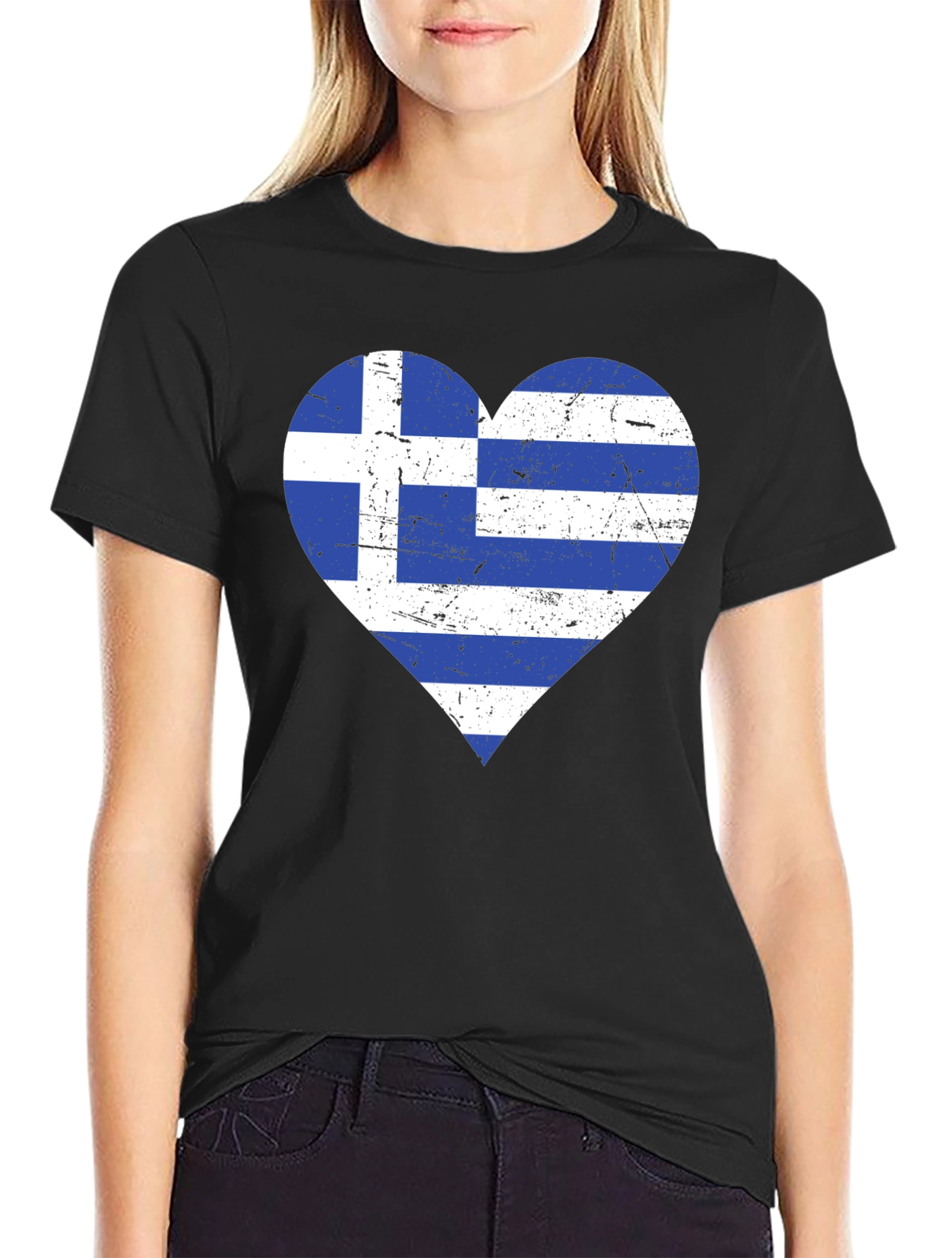 Greece Flag Heart T-Shirt - Black Patriotic Style