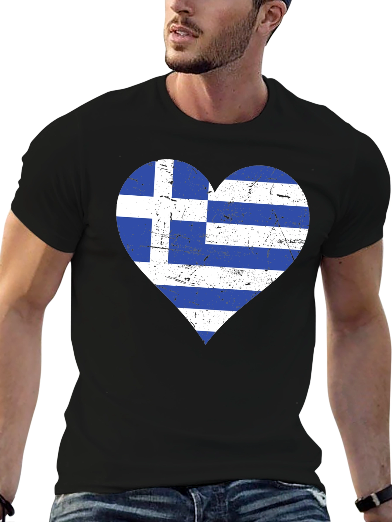 Greece Flag Heart T-Shirt - Black Patriotic Style