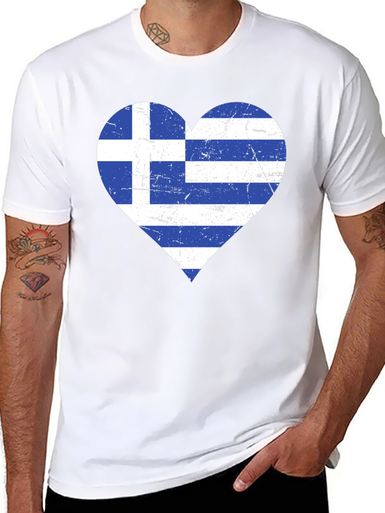 Greece Flag Heart T-Shirt - Black Patriotic Style