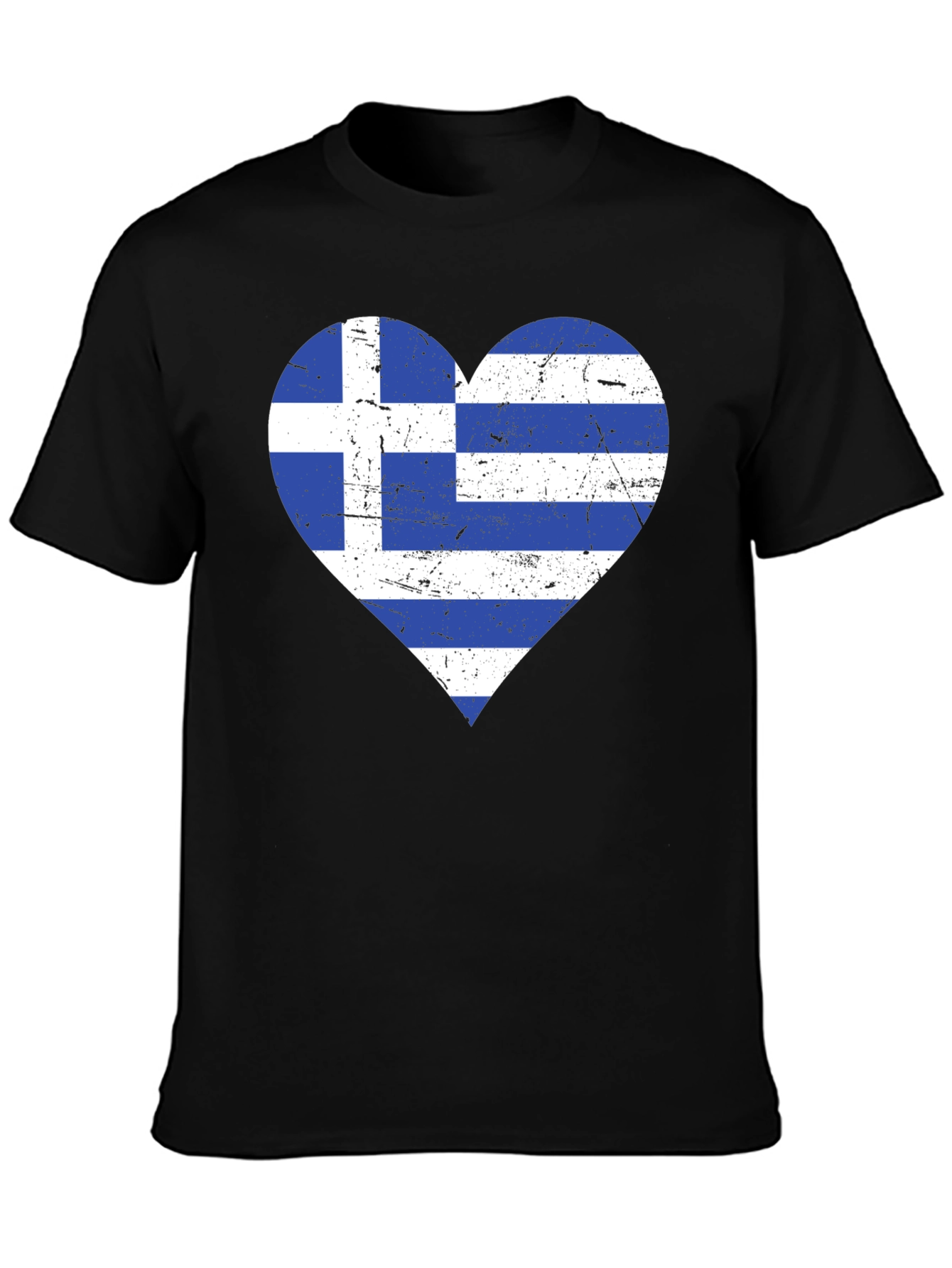 Greece Flag Heart T-Shirt - Black Patriotic Style