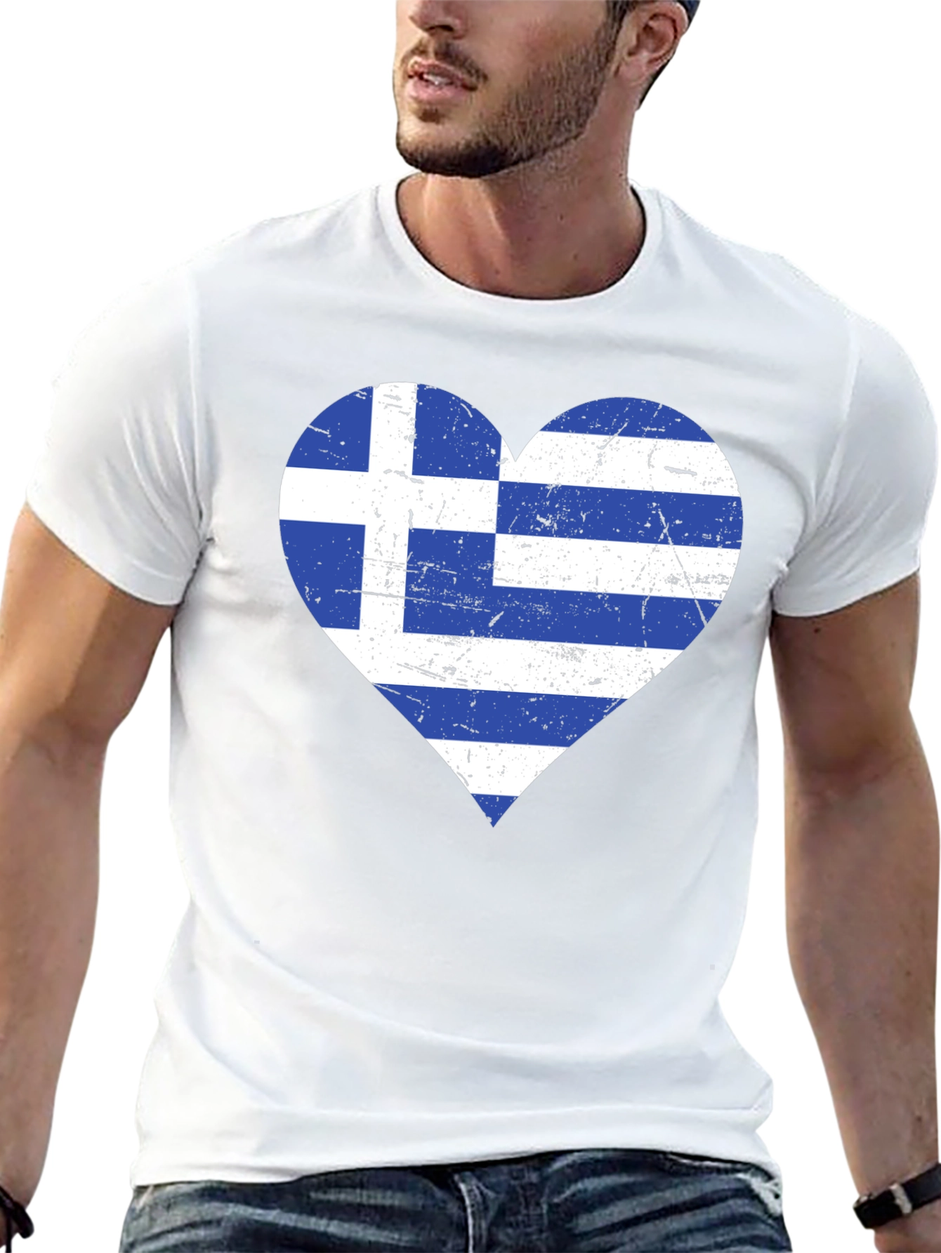 Greece Flag Heart T-Shirt - Black Patriotic Style