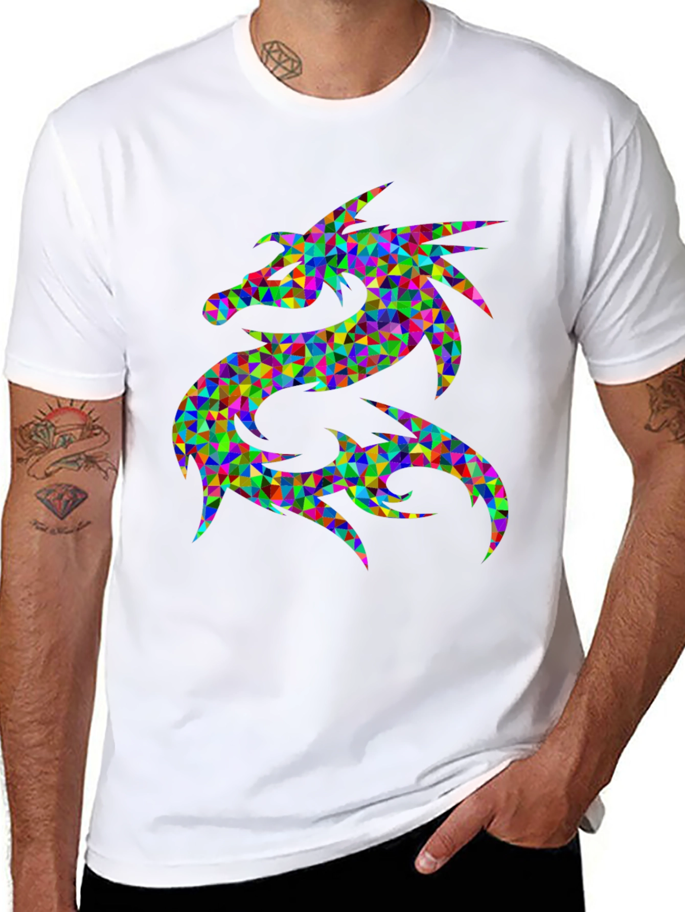 Geometric Dragon Graphic Tee - Bold Statement Shirt
